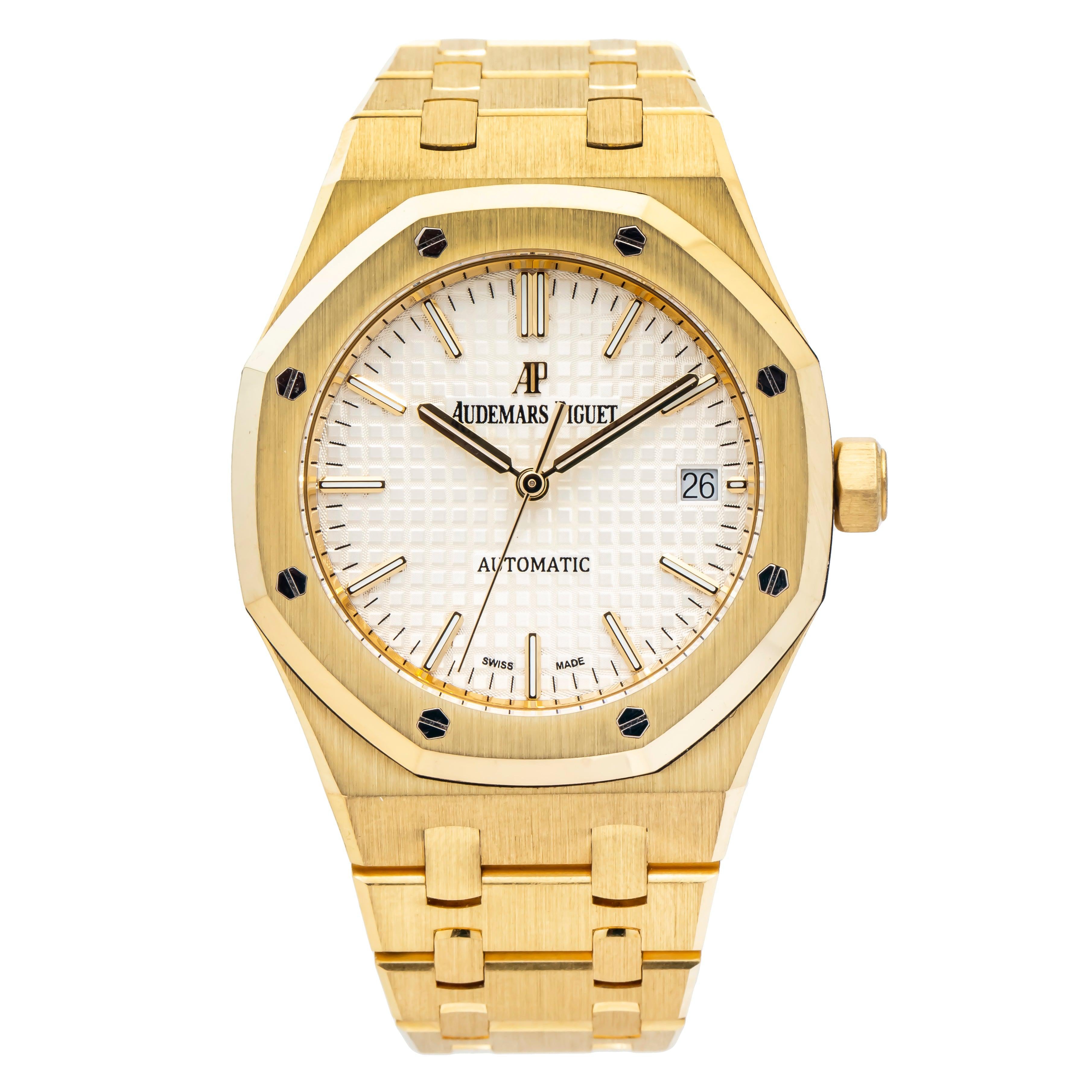 Audemars Piguet Royal Oak Selfwinding 37MM 
15450BA.OO.1256BA.01 Silver Dial Yellow Gold Bezel 18K Yellow Gold Bracelet