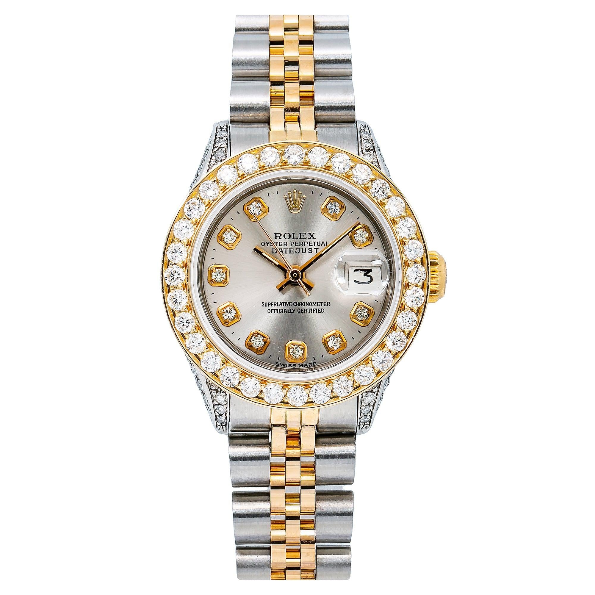 Rolex Datejust 26MM 69173 Silver Diamond Dial Diamond Bezel Two Tone Jubilee Bracelet