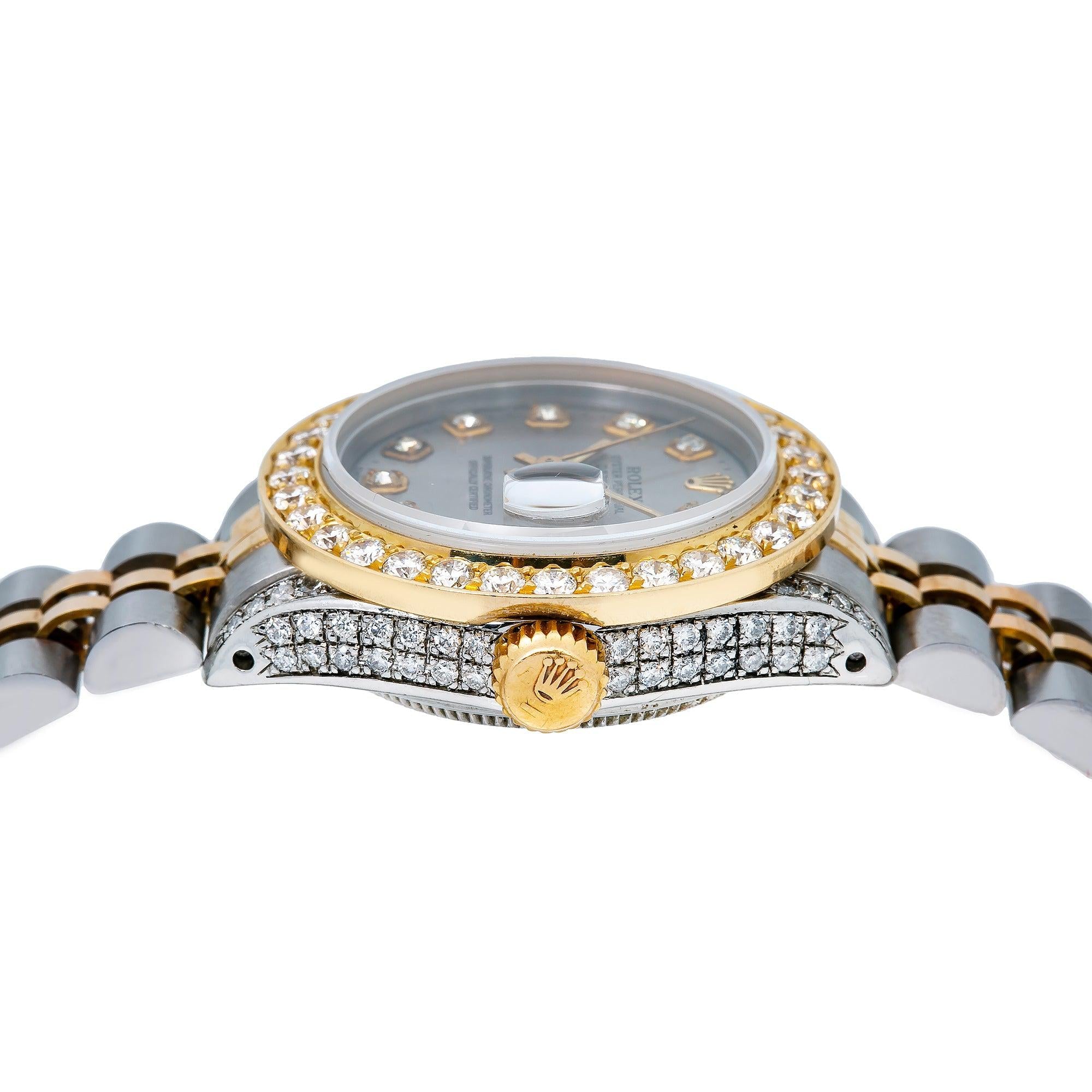 Rolex Datejust 26MM 69173 Silver Diamond Dial Diamond Bezel Two Tone Yellow Gold Jubilee Bracelet