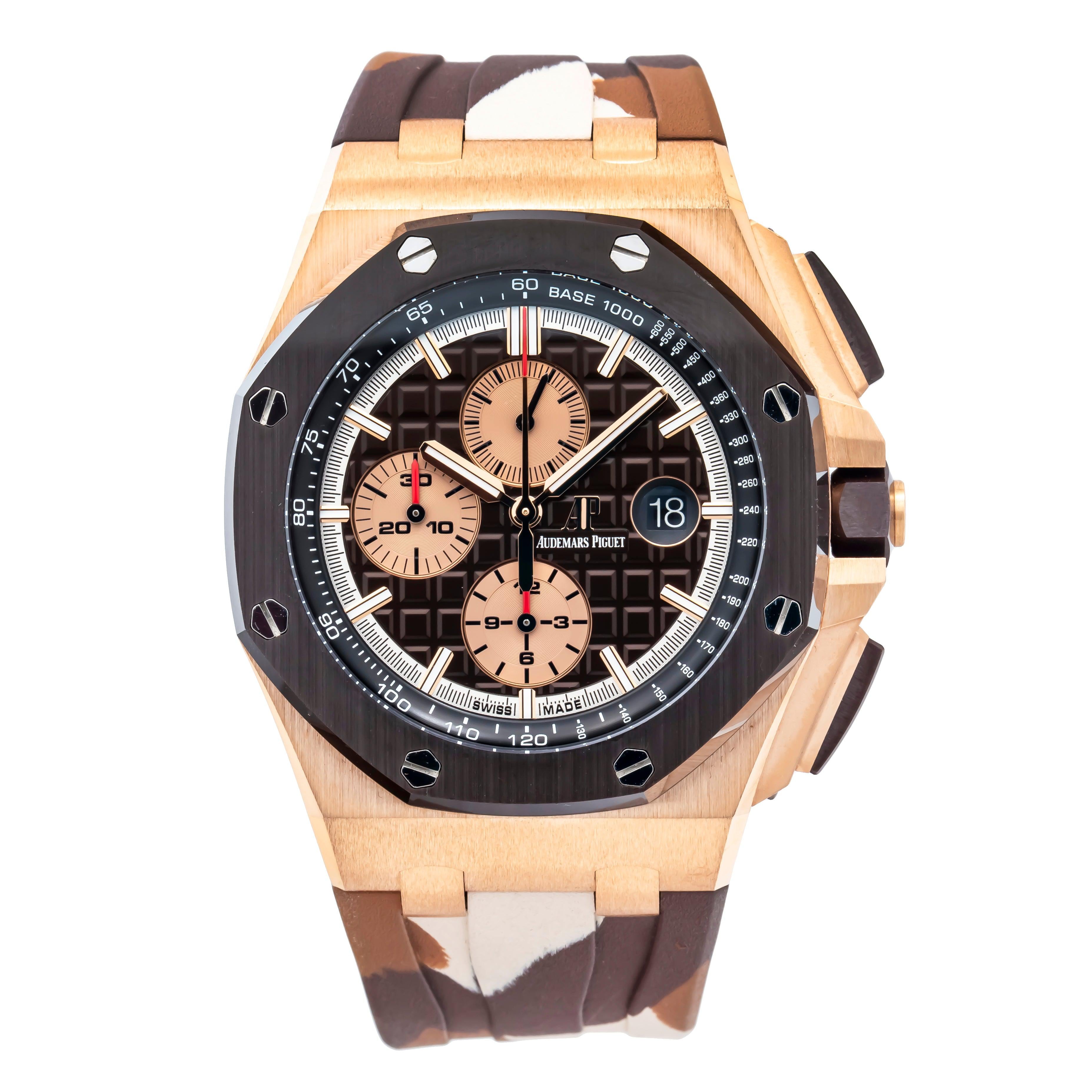 Audemars Piguet Royal Oak Offshore Chronograph 44MM 26401RO.OO.A087CA.01 Brown Dial Black Ceramic Bezel Brown Camo Rubber Band
