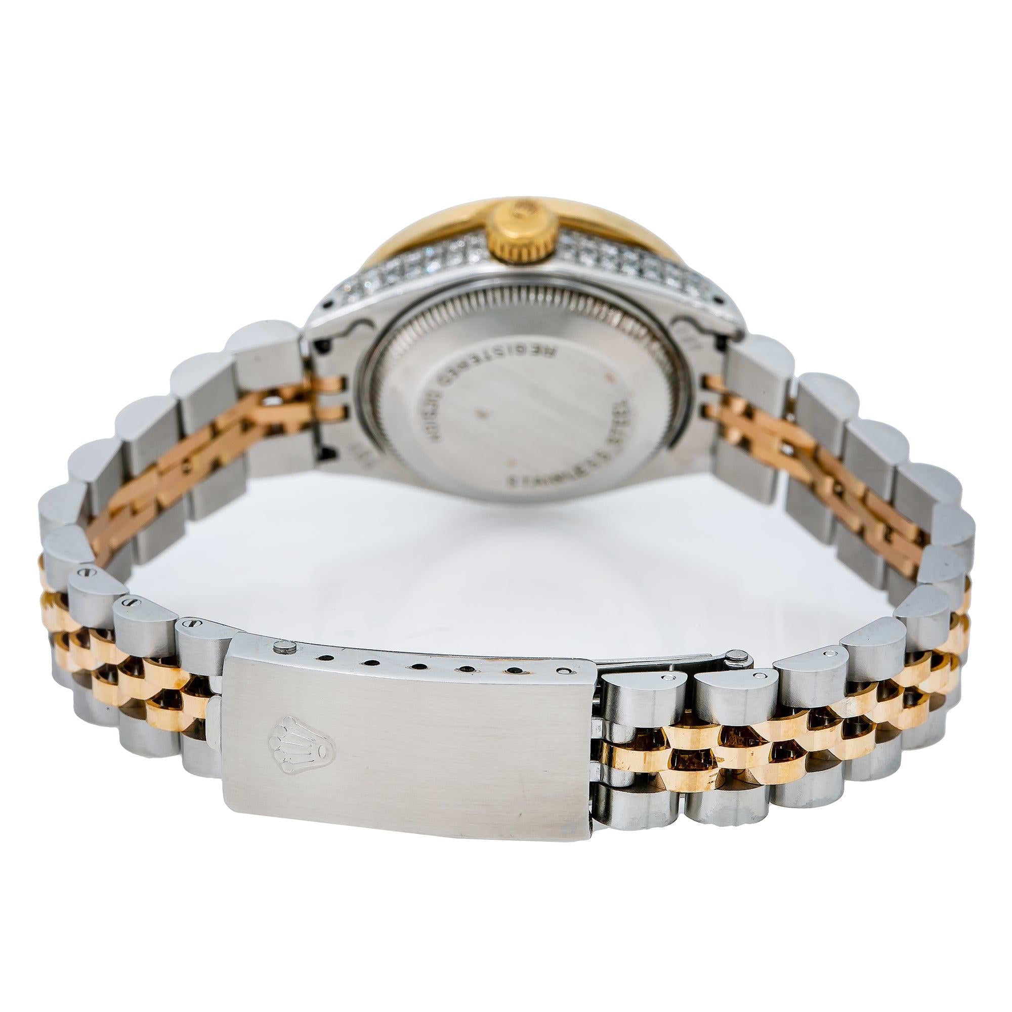 Rolex Datejust 26MM 69173 Silver Diamond Dial Diamond Bezel Two Tone Yellow Gold Jubilee Bracelet