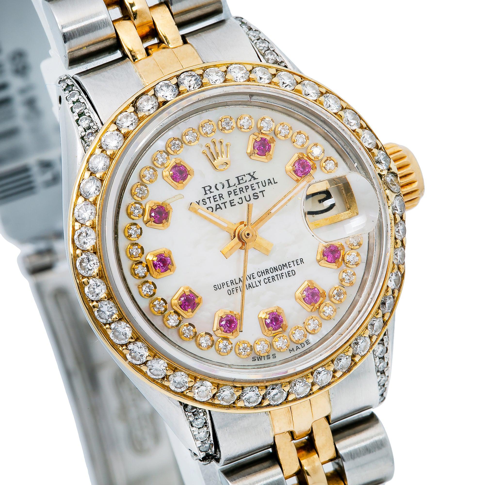 Rolex Datejust 26MM 69173 Mother of Pearl Diamond Dial Diamond Bezel Two Tone Jubilee Bracelet