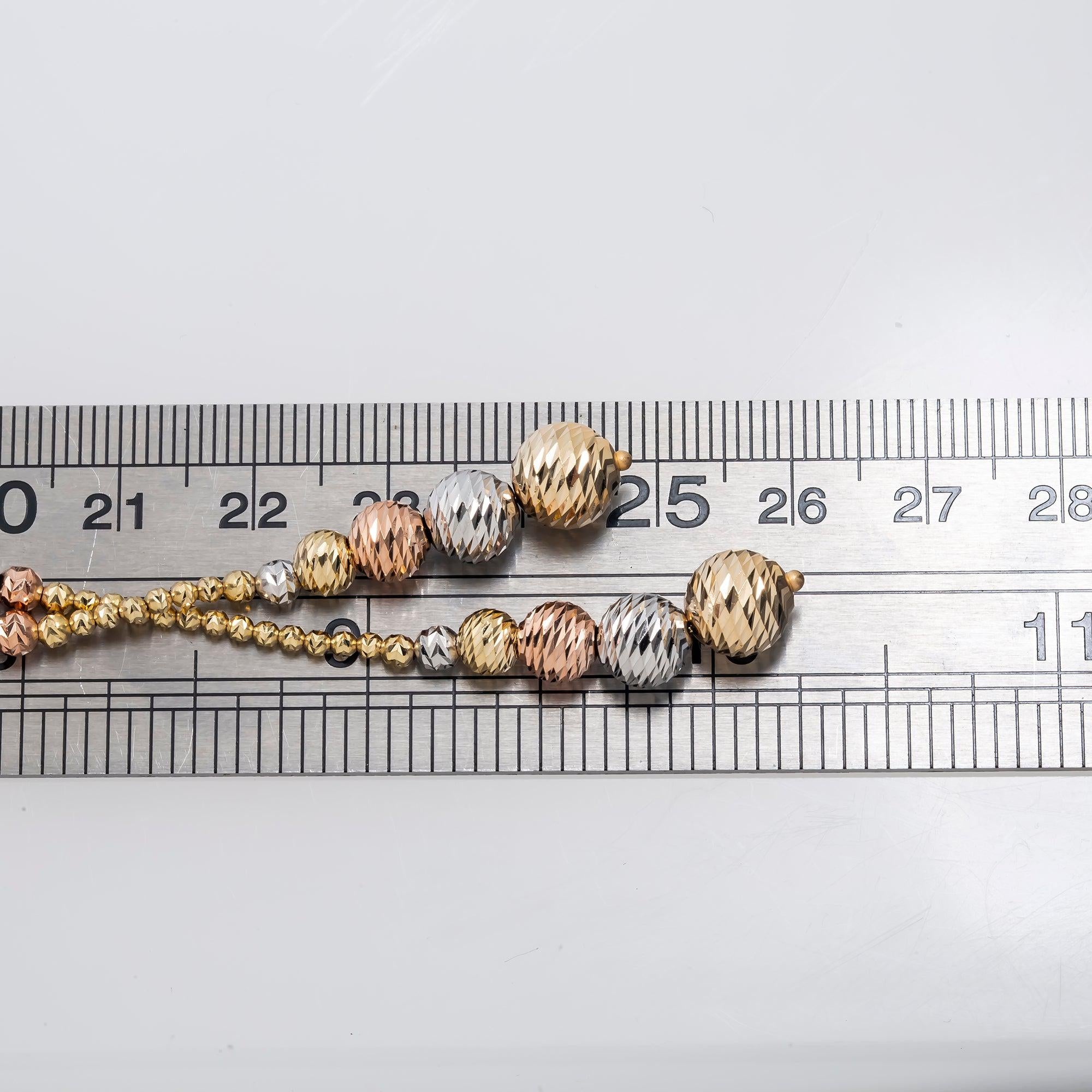 14K GOLD TRI-COLOR 2MM MOON BEAD LARIAT CHAIN