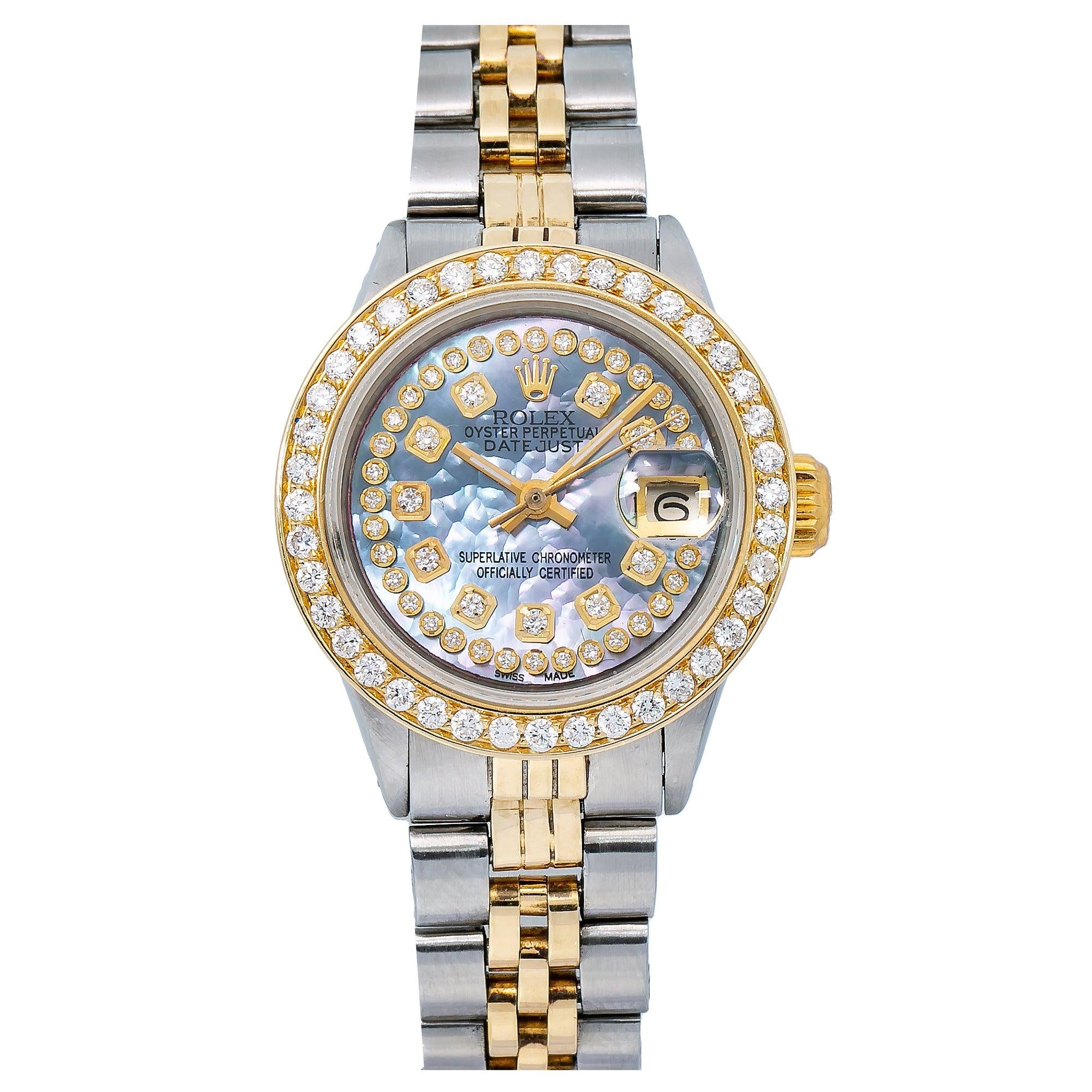 Rolex Datejust 26MM 69173 Blue Mother of Pearl Diamond Dial Diamond Bezel Two Tone Jubilee Bracelet