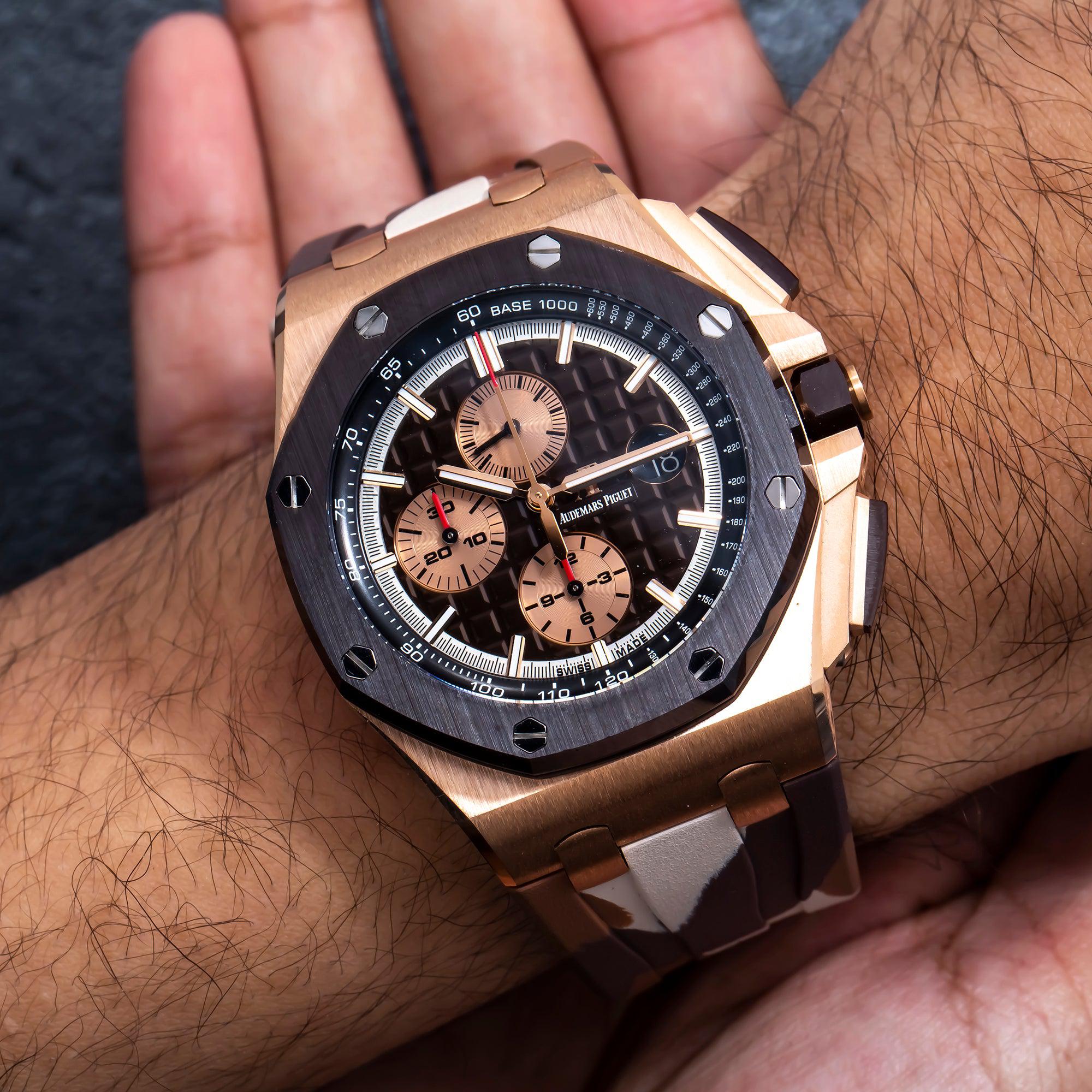 Audemars Piguet Royal Oak Offshore Chronograph 44MM 26401RO.OO.A087CA.01 Brown Dial Black Ceramic Bezel Brown Camo Rubber Band