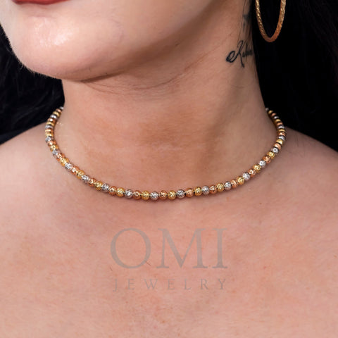 14K GOLD TRI-COLOR 4MM MOON BEAD CHAIN