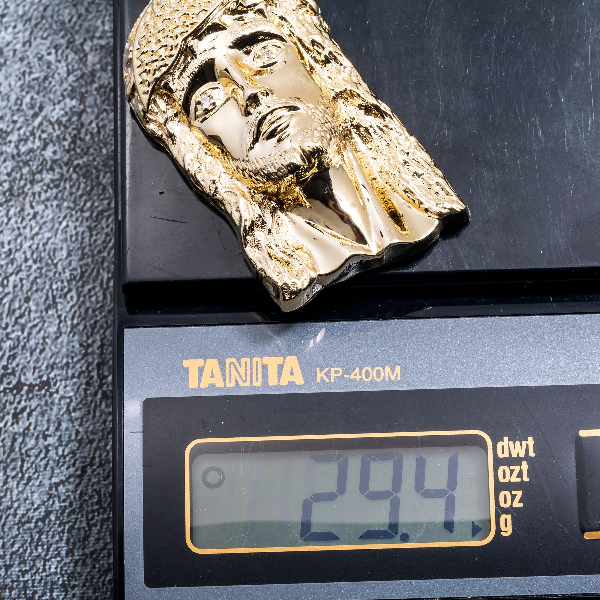 10K GOLD JESUS HEAD DIAMOND EYES PENDANT 29.4G