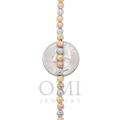 14K GOLD TRI-COLOR 5MM MOON BEAD CHAIN