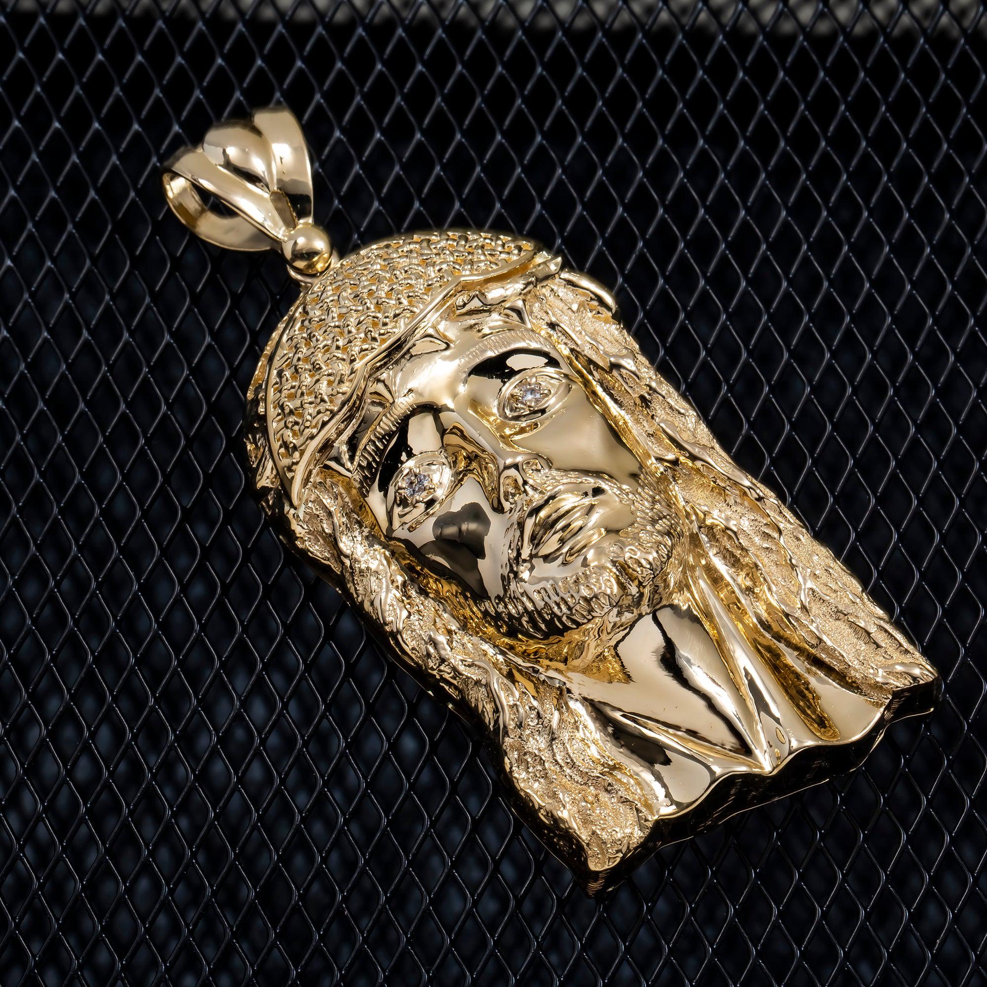 10K GOLD JESUS HEAD DIAMOND EYES PENDANT 45.1G