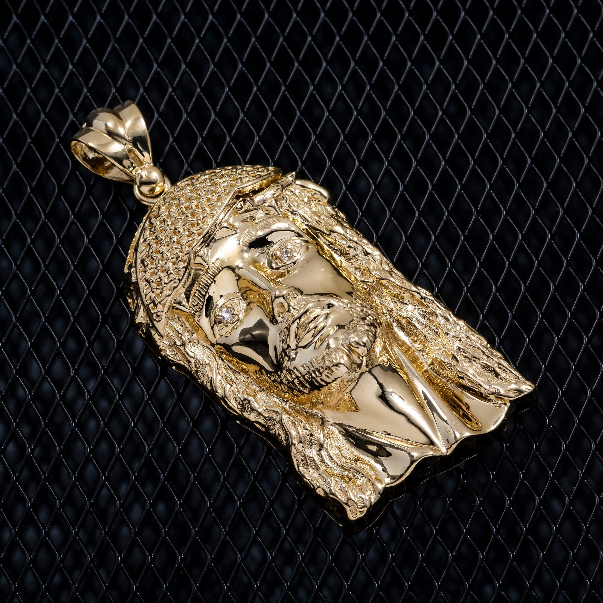 10K GOLD JESUS HEAD DIAMOND EYES PENDANT 29.4G