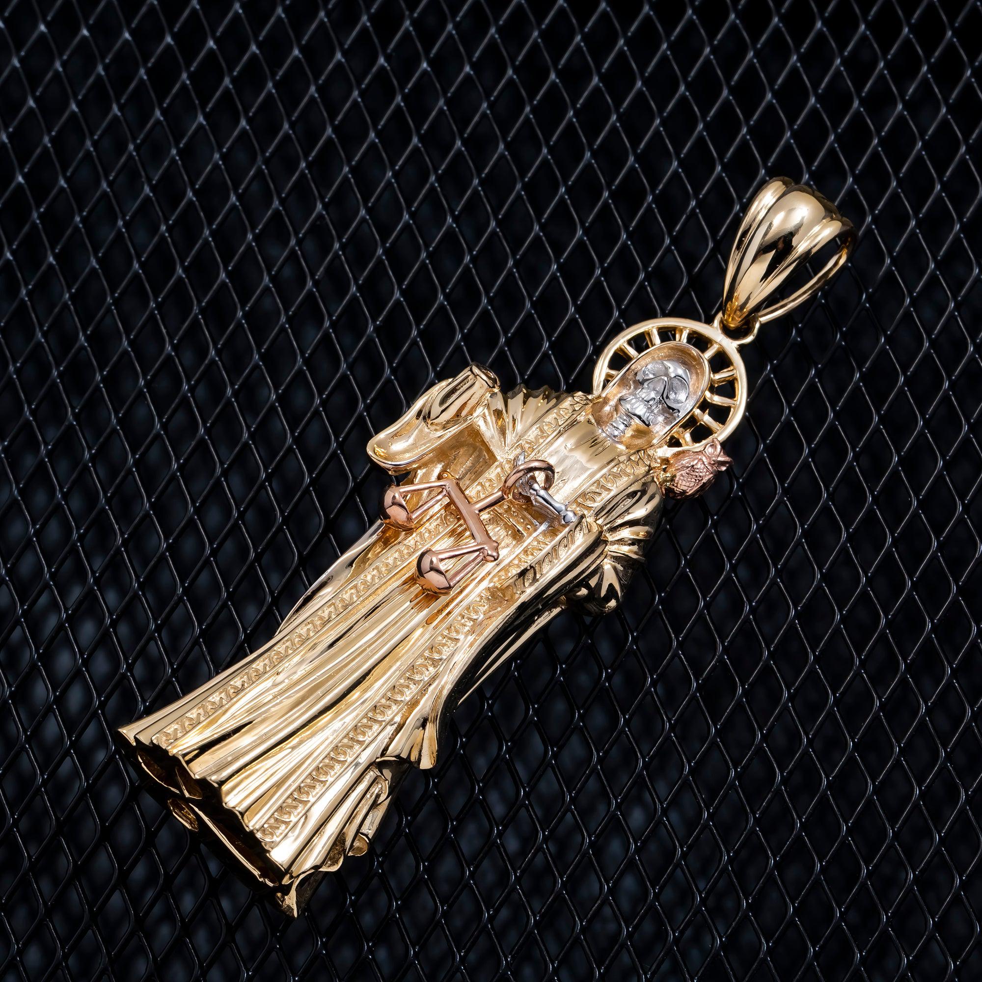 10K GOLD TRI-COLOR GRIM REAPER PENDANT 36.0G