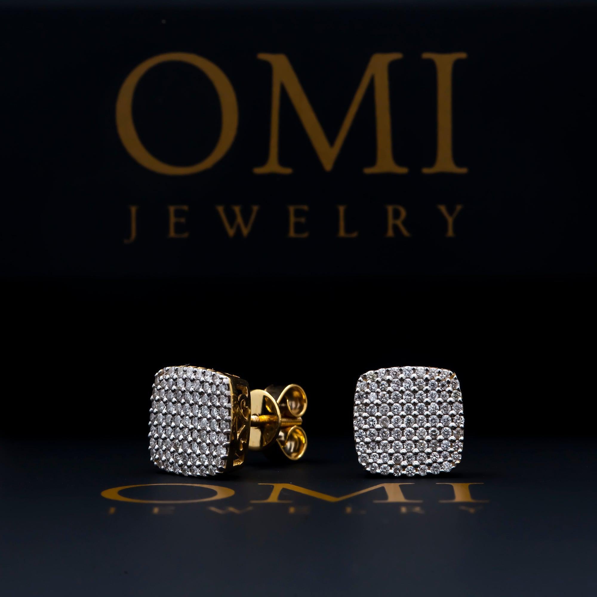 10K GOLD ROUND DIAMOND CLUSTER SQUARE EARRINGS 0.53 CTW