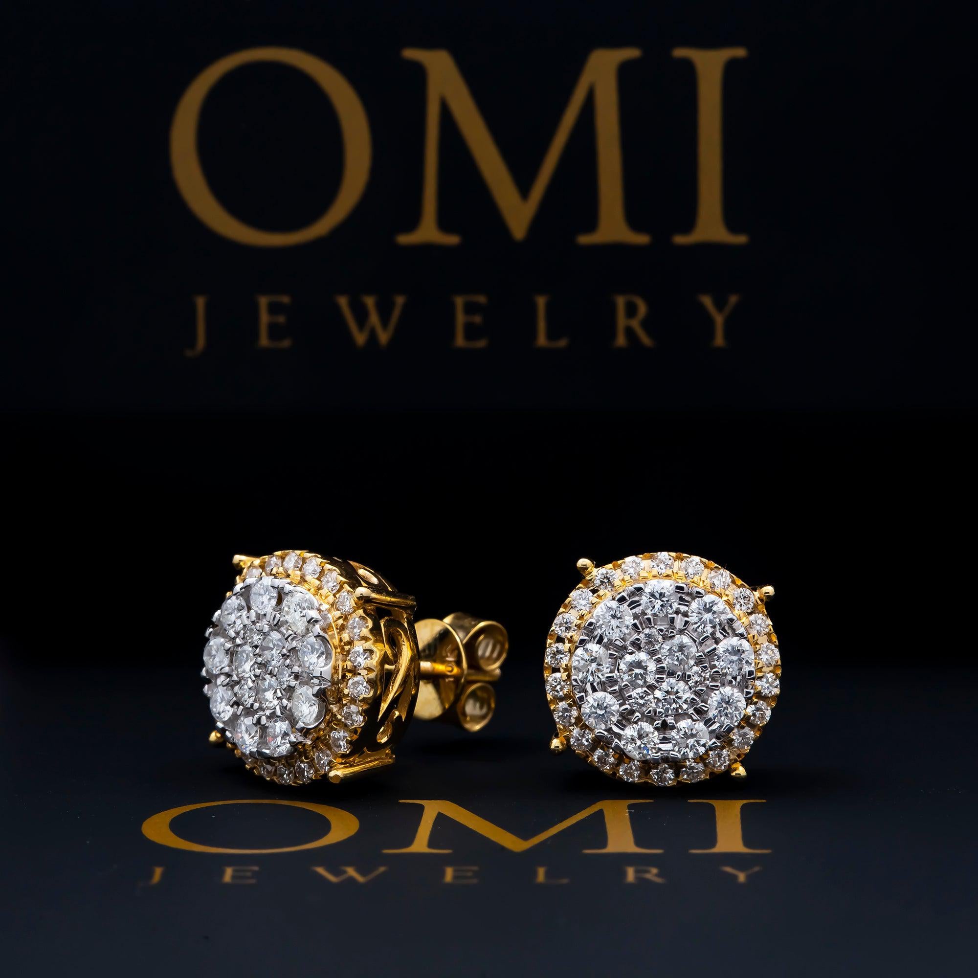 10K GOLD ROUND DIAMOND CLUSTER EARRINGS 1.19 CTW