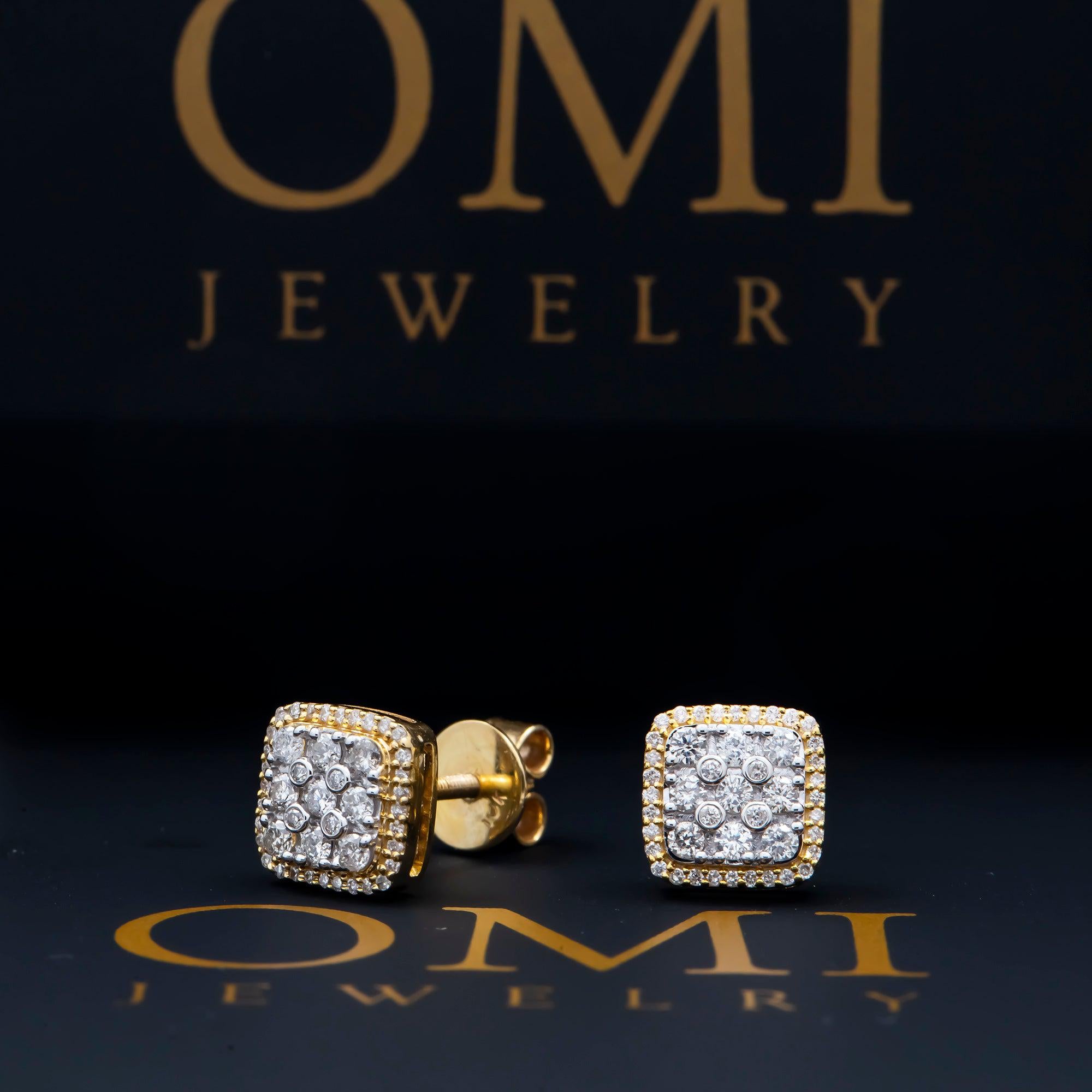 10K GOLD ROUND DIAMOND CLUSTER SQUARE EARRINGS 0.37 CTW