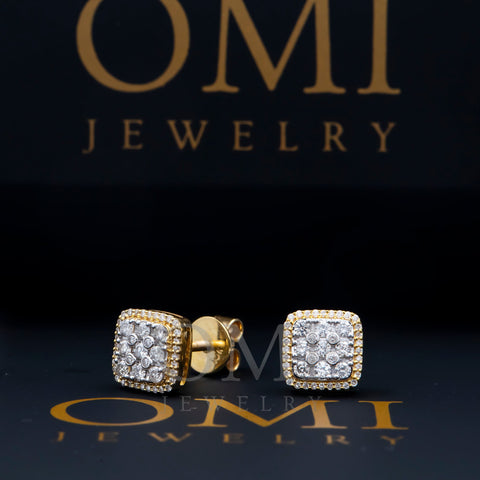 10K GOLD ROUND DIAMOND CLUSTER SQUARE EARRINGS 0.37 CTW