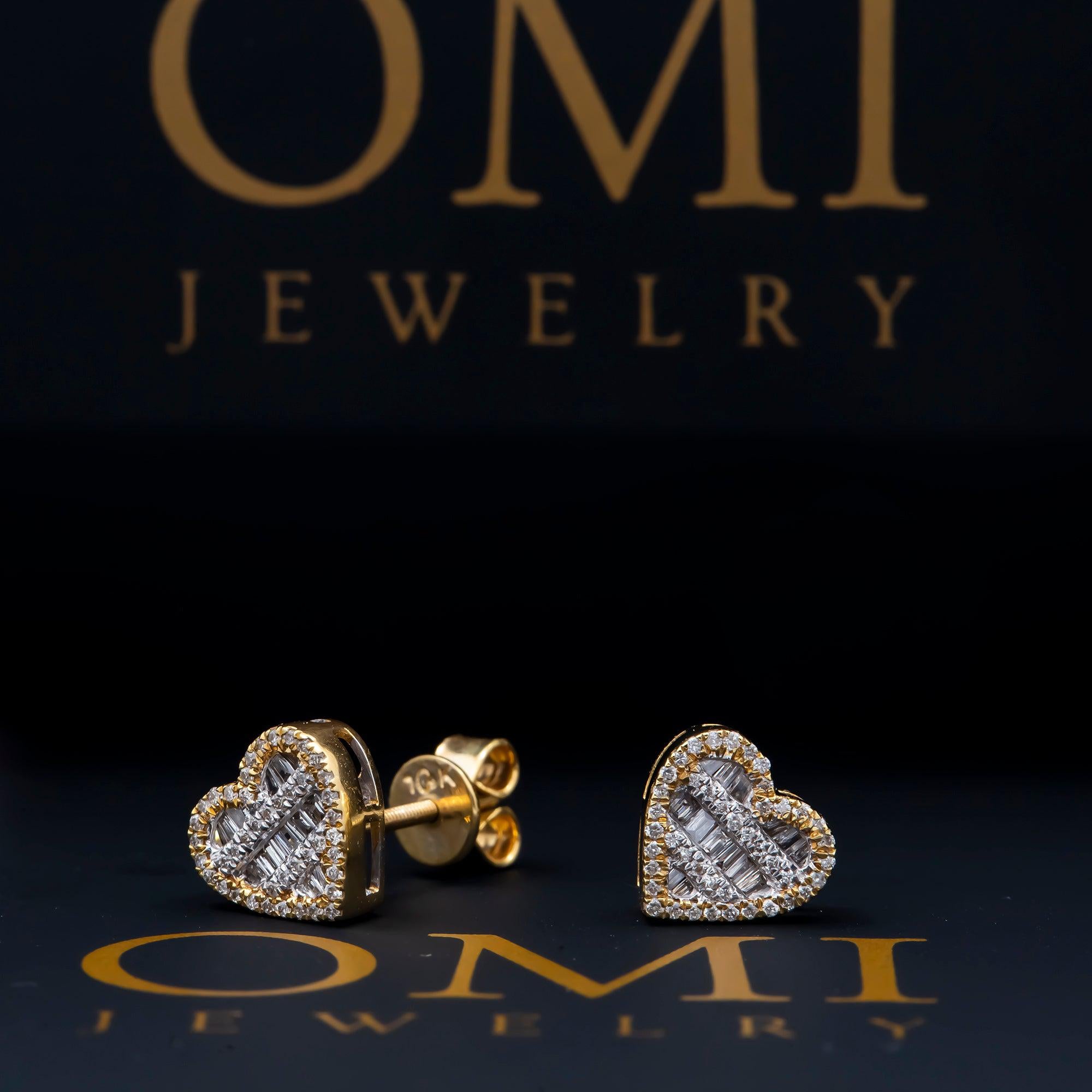 10K GOLD ROUND AND BAGUETTE DIAMOND HEART EARRINGS 0.27 CTW