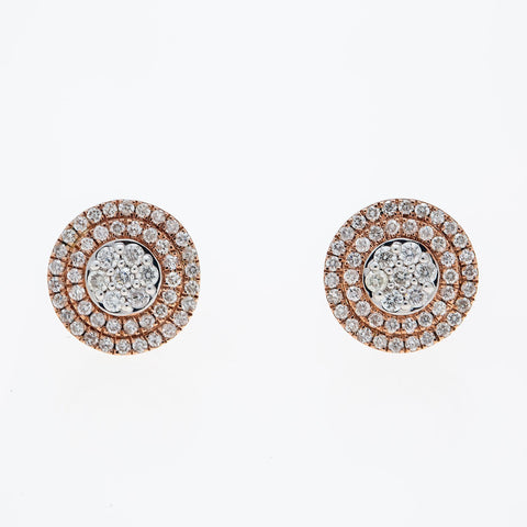 10K GOLD ROUND DIAMOND CLUSTER EARRINGS 1.02 CTW