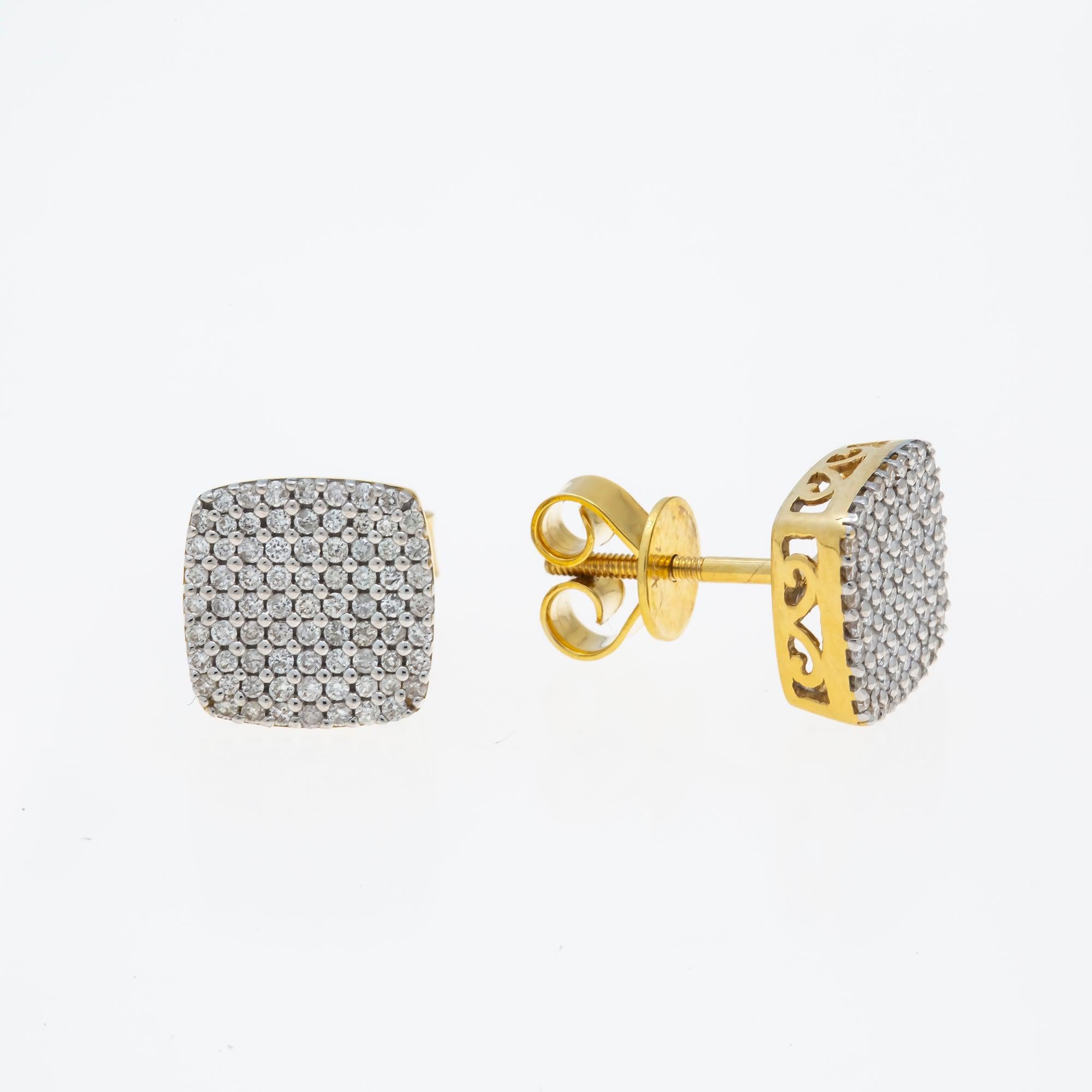 10K GOLD ROUND DIAMOND CLUSTER SQUARE EARRINGS 0.53 CTW