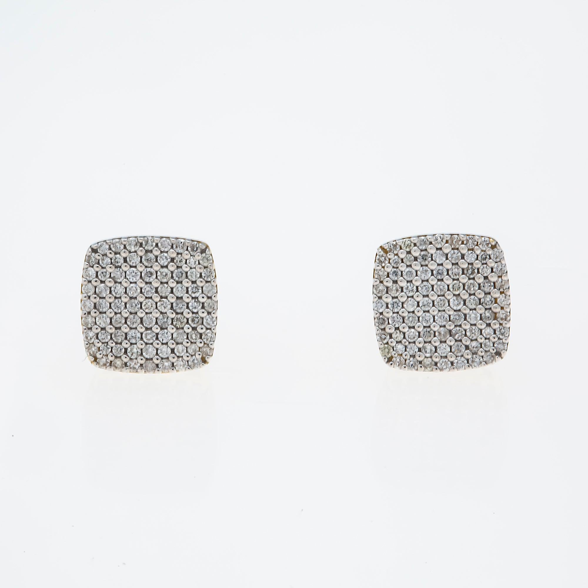 10K GOLD ROUND DIAMOND CLUSTER SQUARE EARRINGS 0.53 CTW