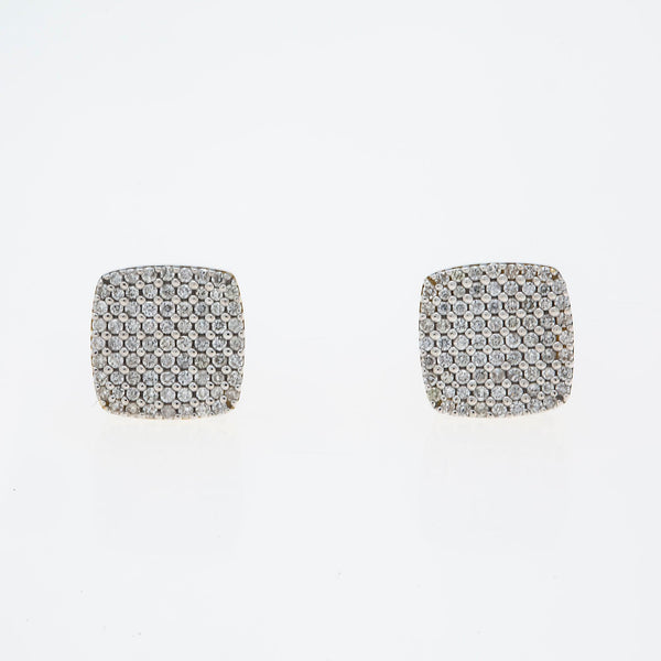 10K GOLD ROUND DIAMOND CLUSTER SQUARE EARRINGS 0.53 CTW