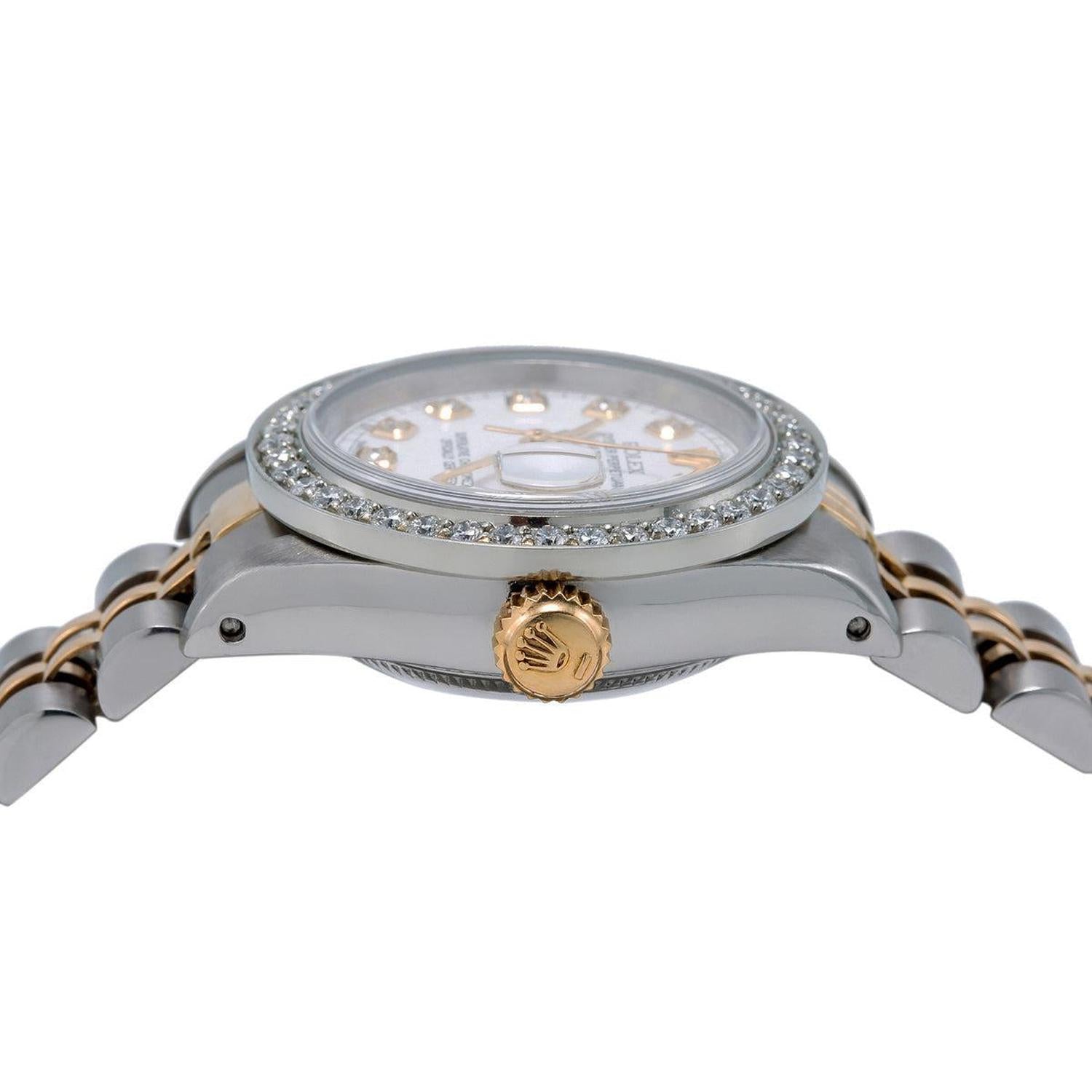 Rolex Datejust 26MM 69173 White Diamond Dial Diamond Bezel Two Tone Yellow Gold Jubilee Bracelet 1.2ct