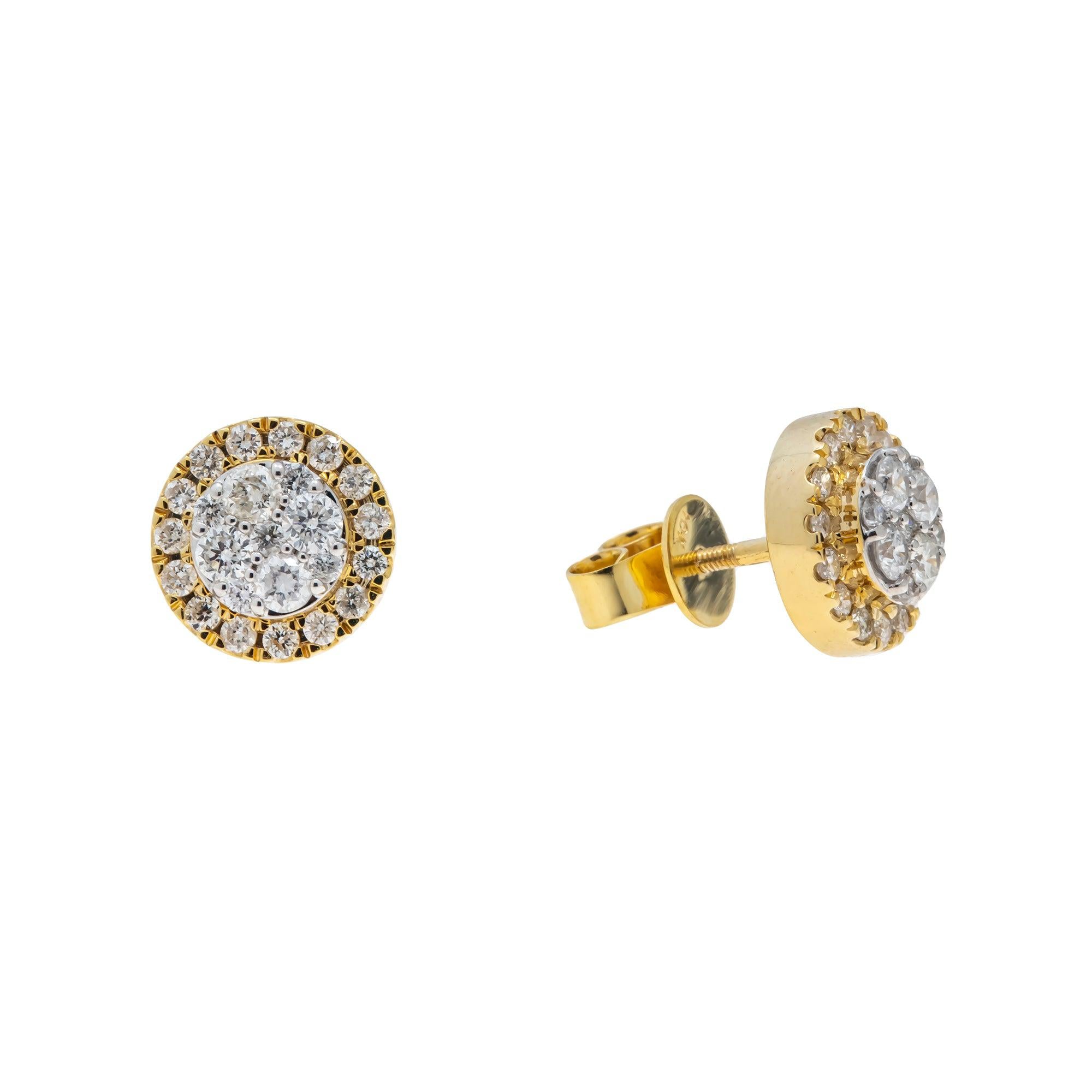 10K GOLD ROUND DIAMOND CLUSTER EARRINGS 0.93 CTW
