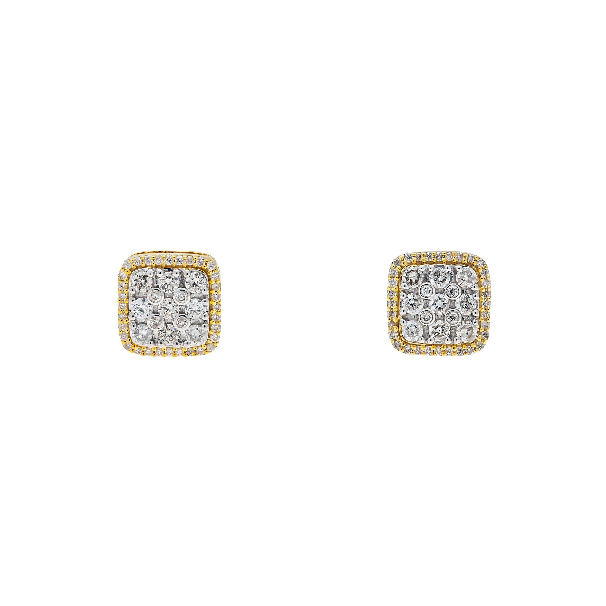 10K GOLD ROUND DIAMOND CLUSTER SQUARE EARRINGS 0.37 CTW