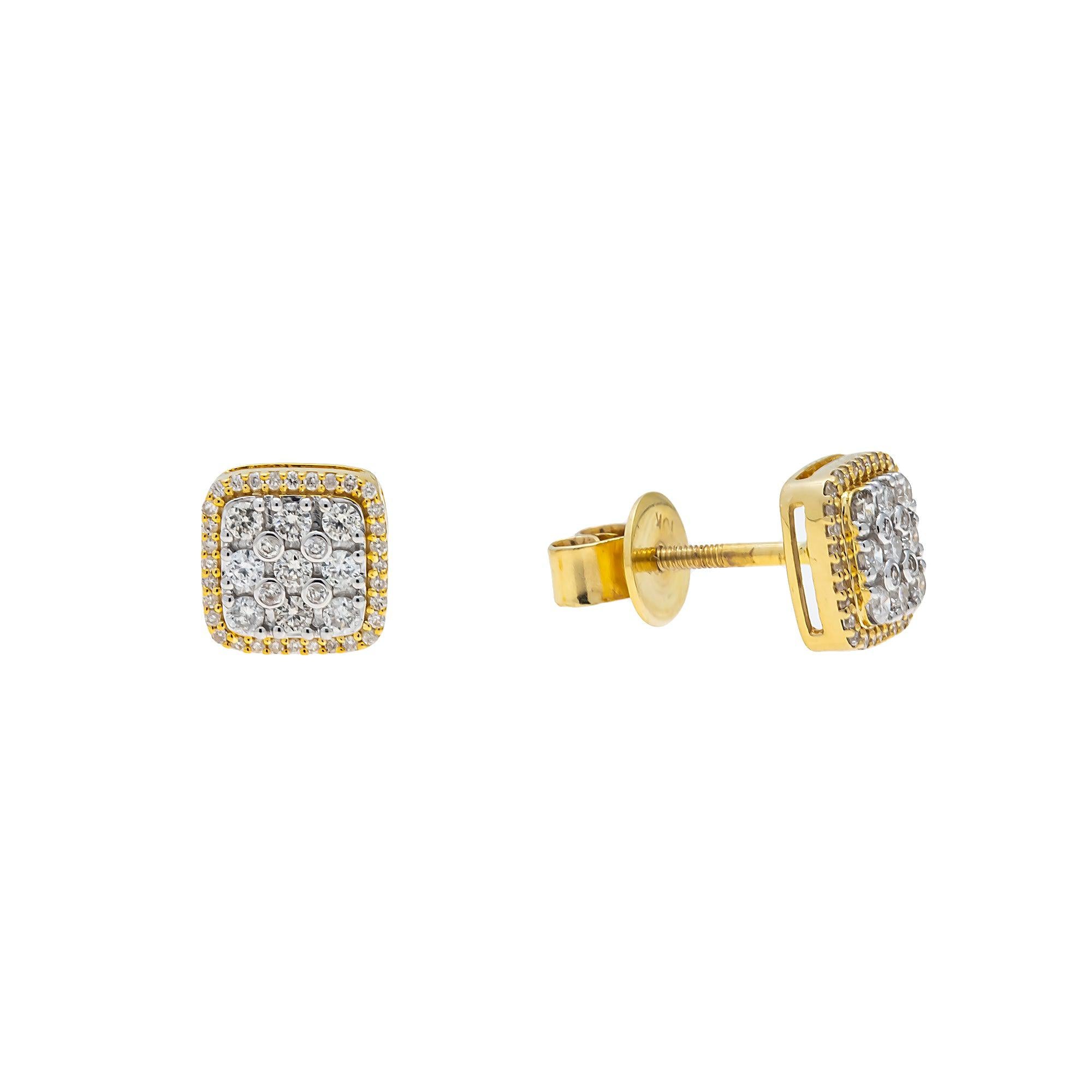 10K GOLD ROUND DIAMOND CLUSTER SQUARE EARRINGS 0.37 CTW