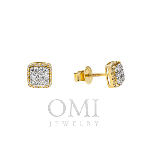 10K GOLD ROUND DIAMOND CLUSTER SQUARE EARRINGS 0.37 CTW