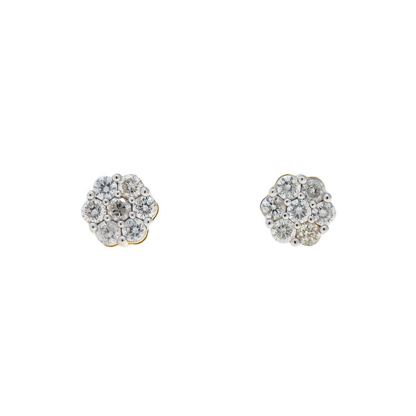 10K GOLD ROUND DIAMOND CLUSTER EARRINGS 0.90 CTW