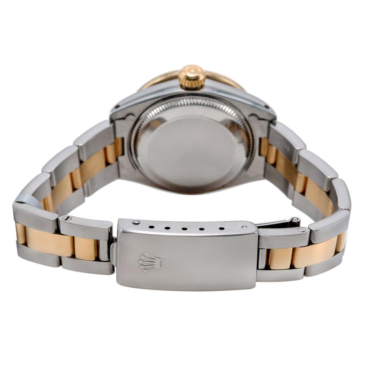 Rolex Datejust 26MM 69173 Black Diamond Dial Diamond Bezel Two Tone Yellow Gold Oyster Bracelet 0.9ct