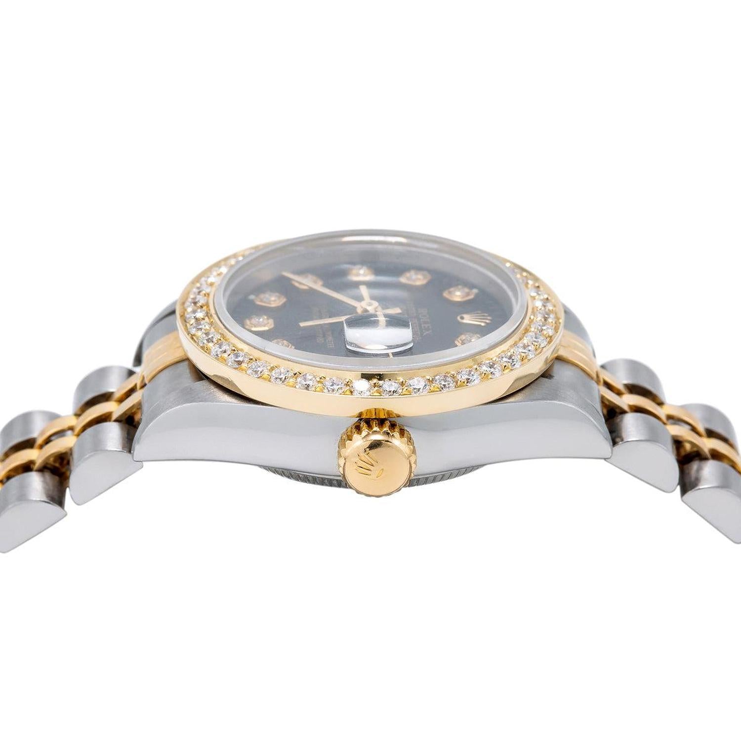 Rolex Datejust 26MM 6917 Black Diamond Dial Diamond Bezel Two Tone Yellow Gold Jubilee Bracelet 0.9ct