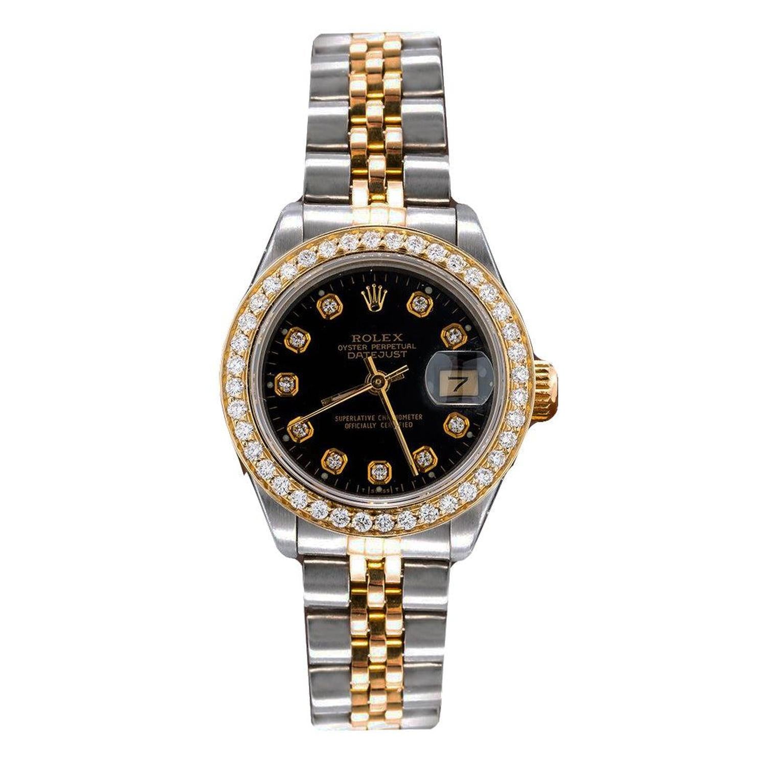 Rolex Datejust 26MM 6917 Black Diamond Dial Diamond Bezel Two Tone Jubilee Bracelet 0.9ct