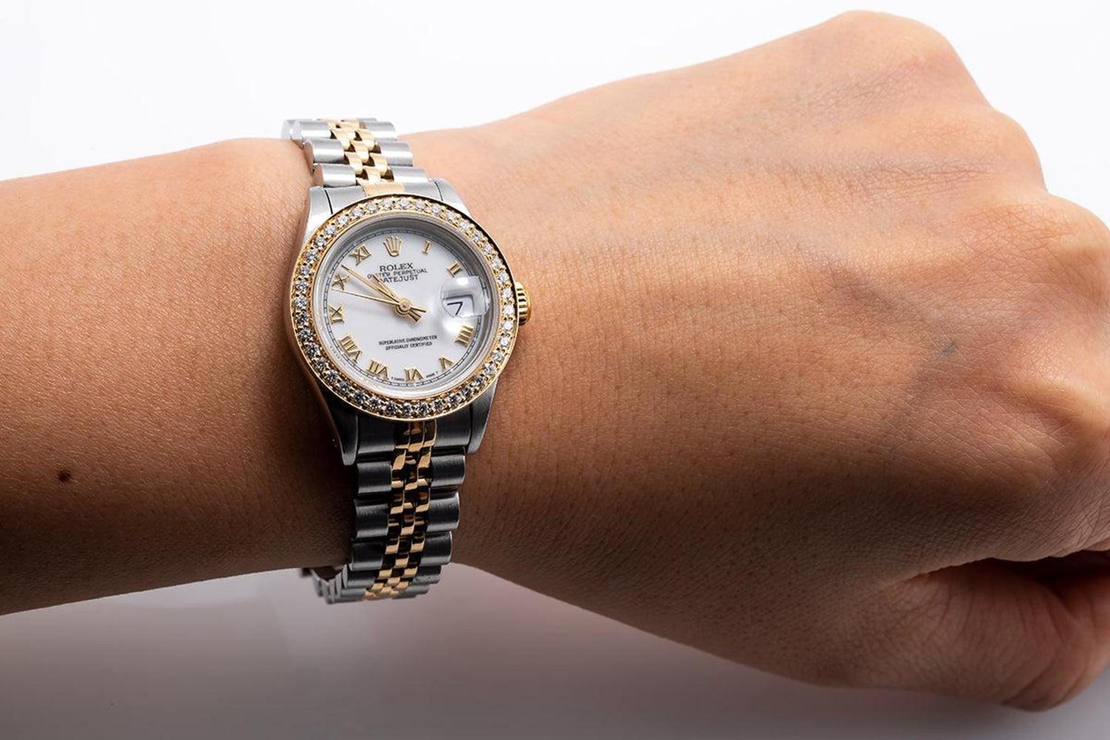 Rolex Datejust 26MM 6917 White Roman Dial Diamond Bezel Two Tone Yellow Gold Jubilee Bracelet 0.8ct