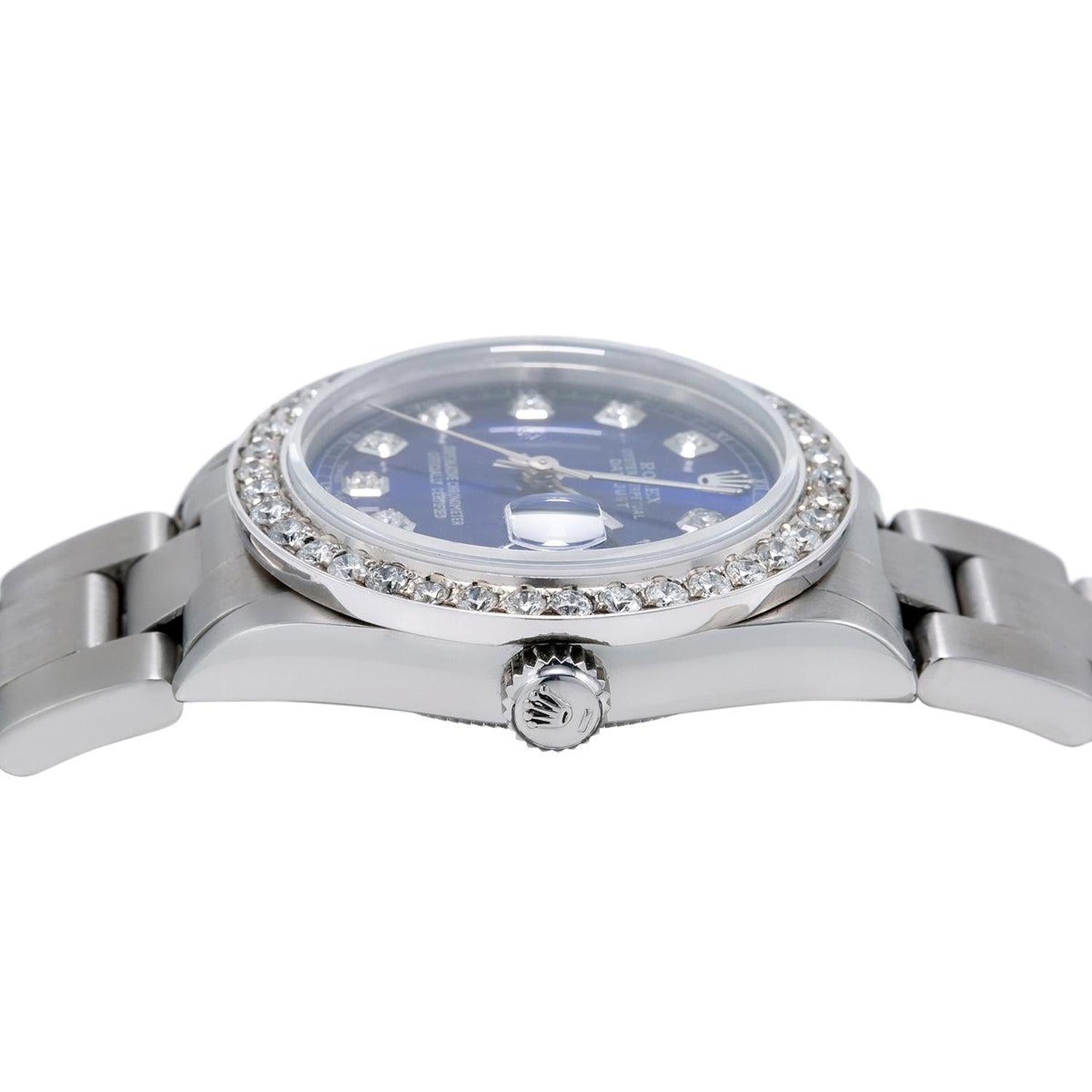 Rolex Datejust 31MM 78240 Blue Diamond Dial Diamond Bezel Stainless Steel Oyster Bracelet 1.05ct