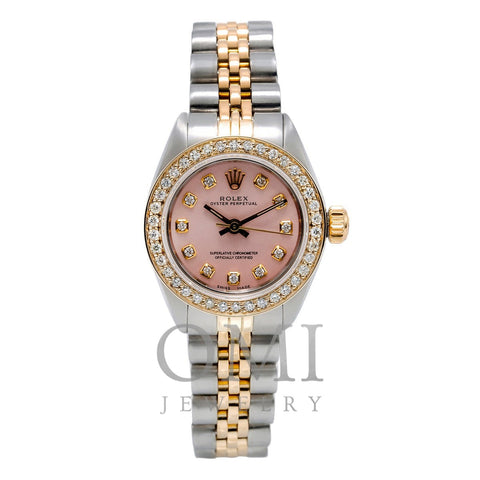 Rolex Oyster Perpetual 26MM Pink Dial With 1.00 CT Diamond Dial & Bezel
