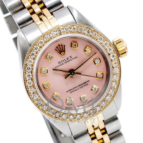 Rolex Oyster Perpetual 26MM Pink Dial With 1.00 CT Diamond Dial & Bezel