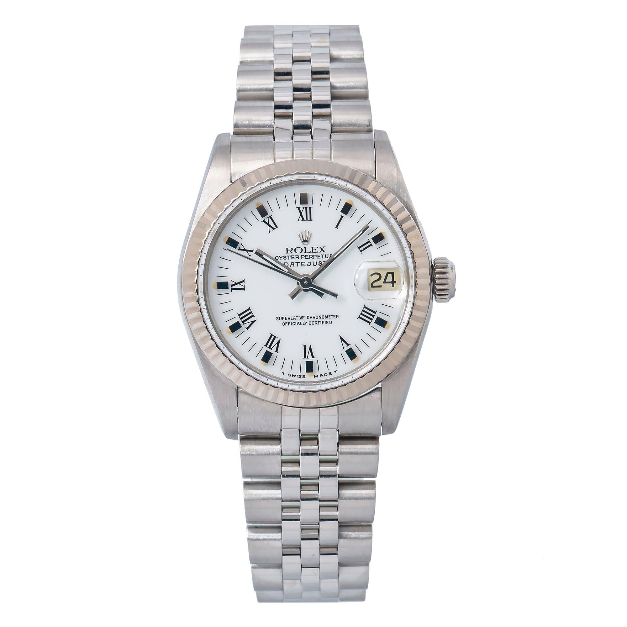 Rolex Datejust 31MM 68274 White Roman Dial White Gold Fluted Bezel Stainless Steel Jubilee Bracelet