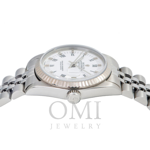 Rolex Datejust 68274 31MM White Roman Dial With White Gold Fluted Bezel