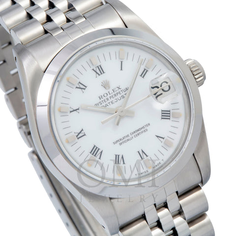 Rolex Datejust 68274 31MM White Roman Dial With White Gold Smooth Bezel
