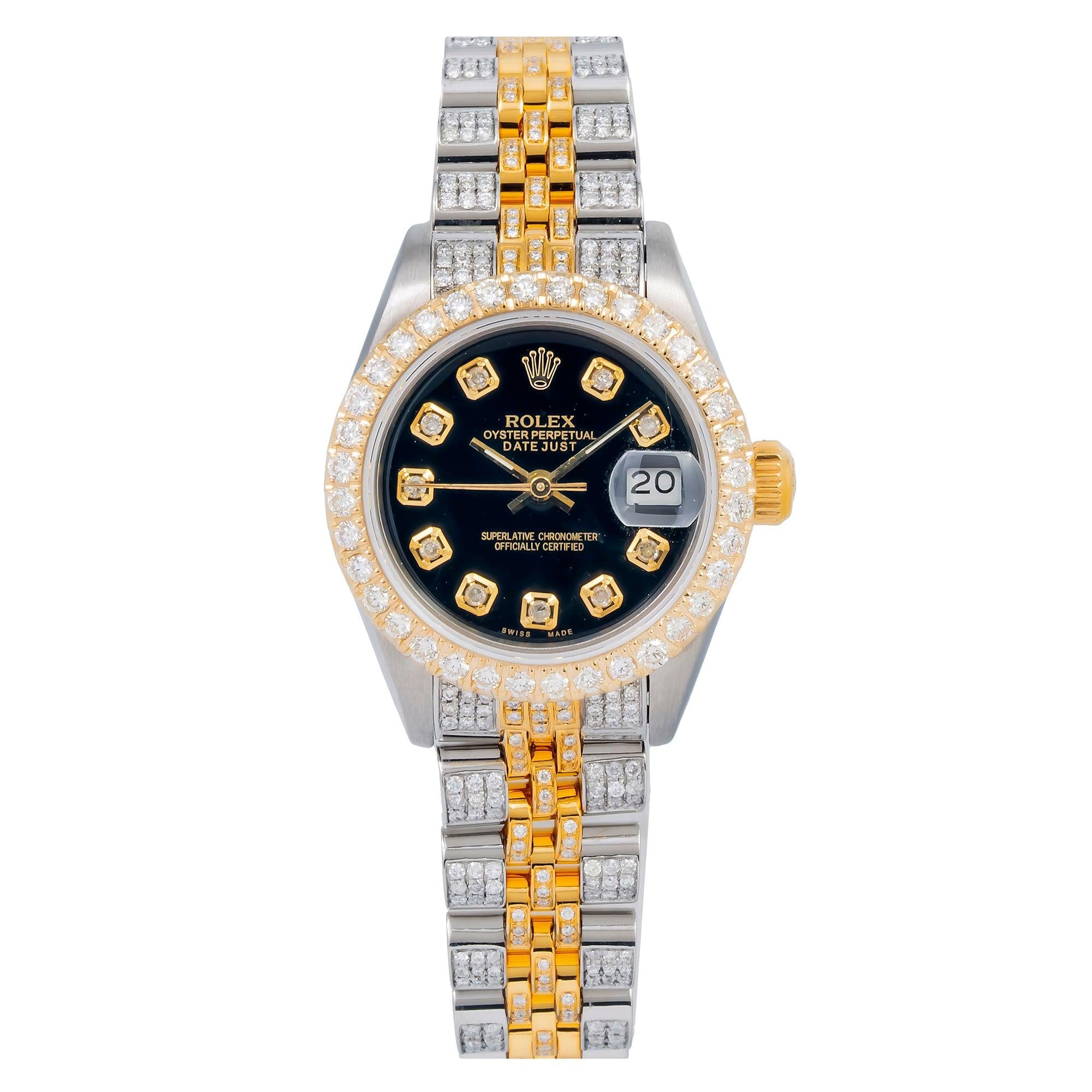 Rolex Datejust 26MM 6917 Black Diamond Dial Diamond Bezel Two Tone Full Diamond Jubilee Bracelet