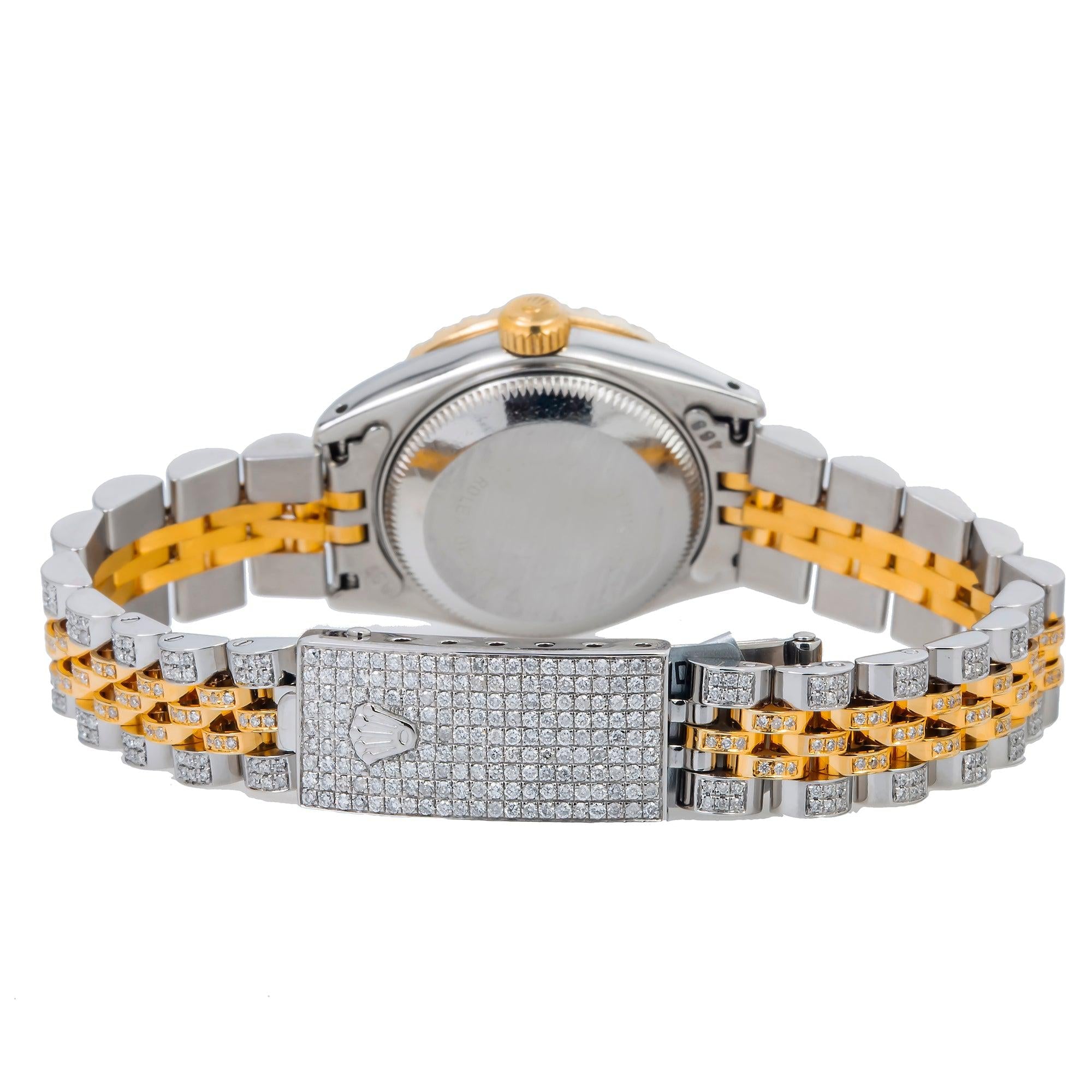 Rolex Datejust 26MM 6917 Black Diamond Dial Diamond Bezel Two Tone Yellow Gold Full Diamond Jubilee Bracelet