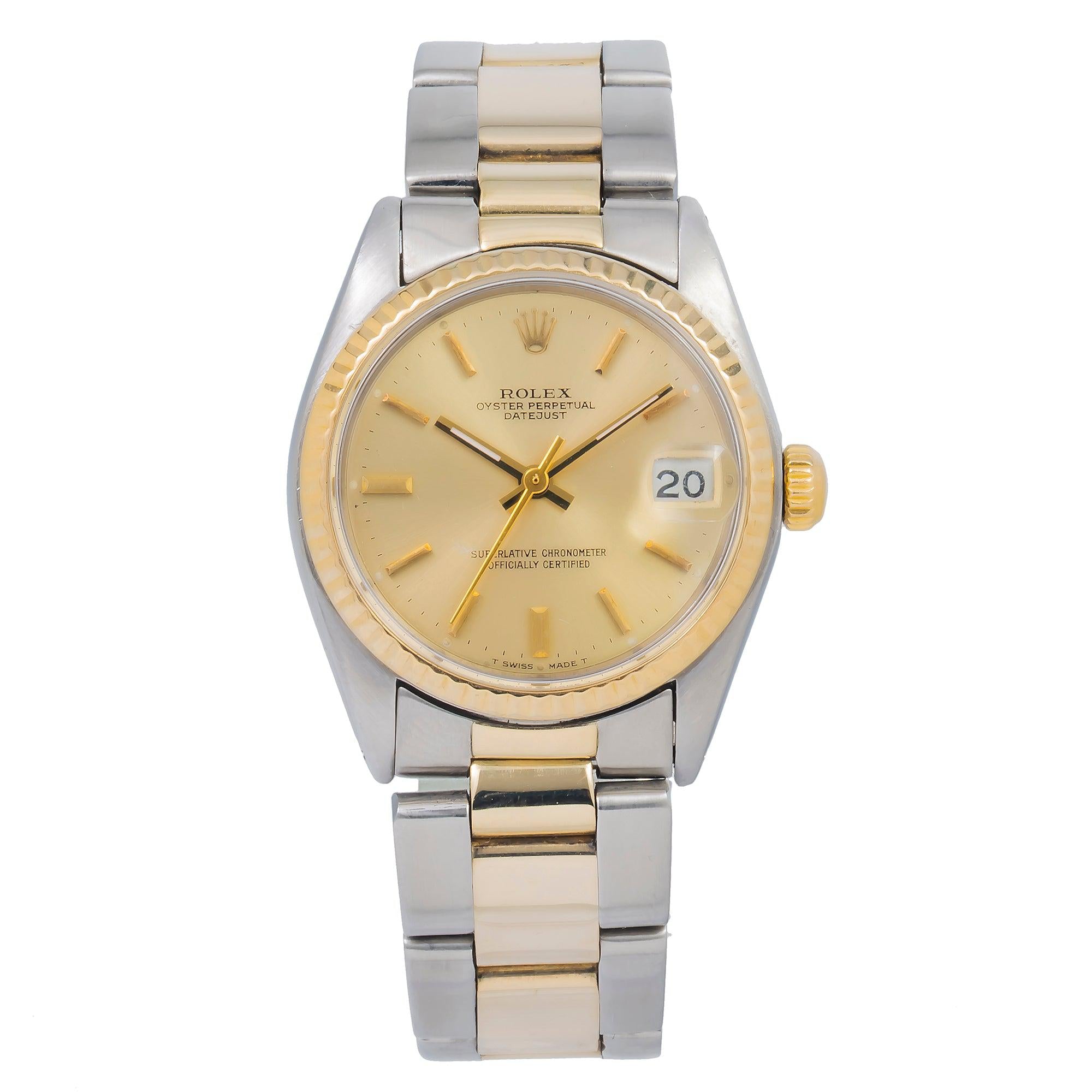 Rolex Datejust 31MM 6827 Champagne Dial Yellow Gold Fluted Bezel Two Tone Oyster Bracelet