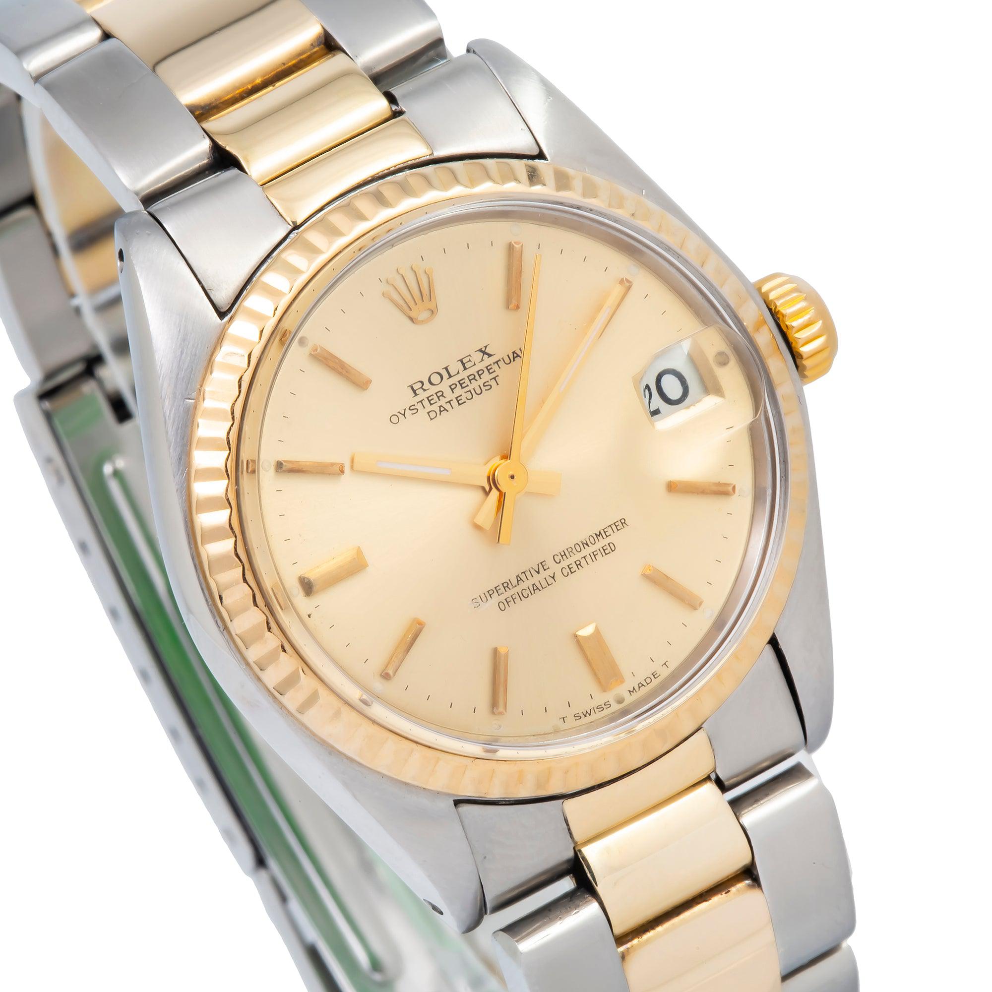 Rolex Datejust 31MM 6827 Champagne Dial Fluted Bezel Two Tone Yellow Gold Oyster Bracelet