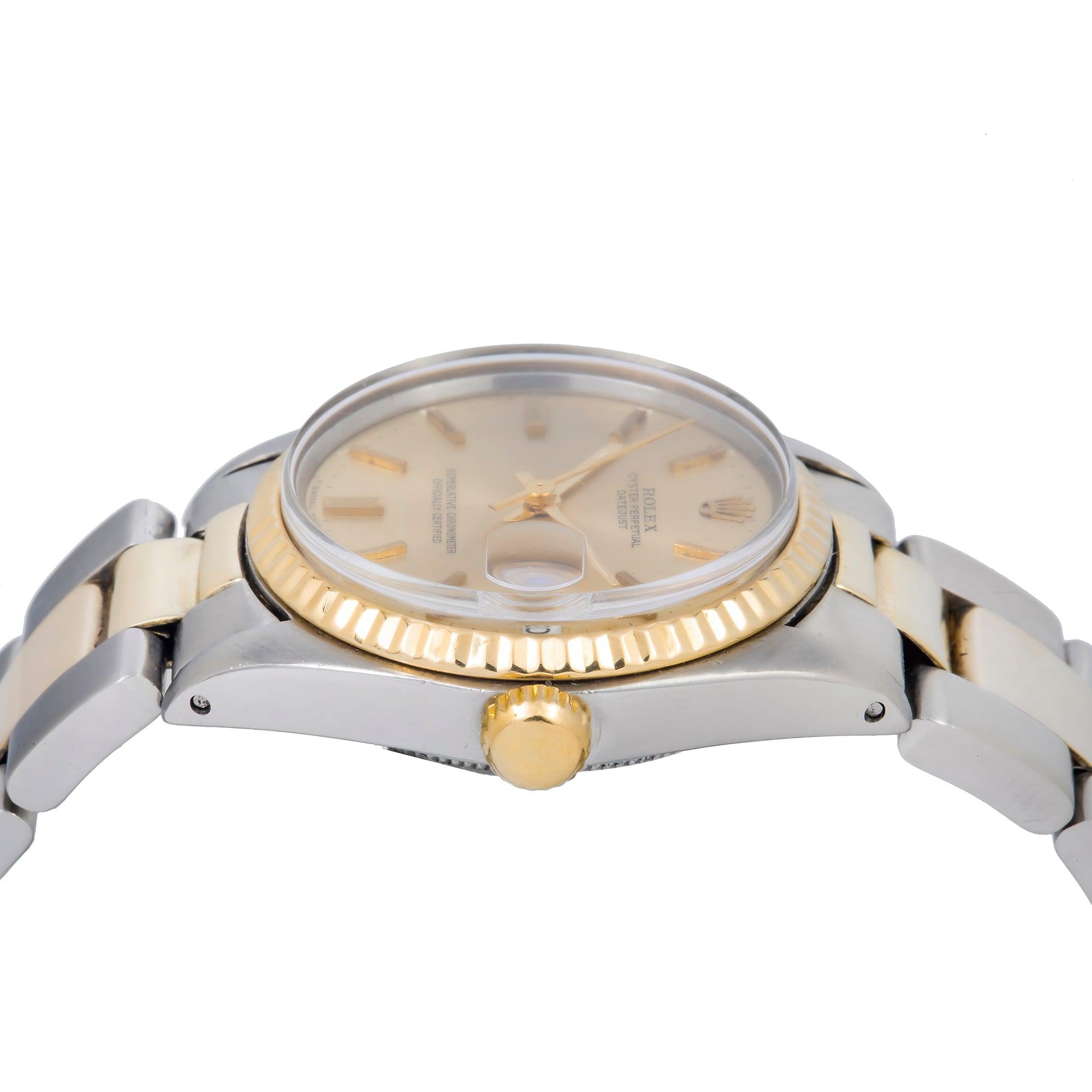 Rolex Datejust 31MM 6827 Champagne Dial Fluted Bezel Two Tone Yellow Gold Oyster Bracelet