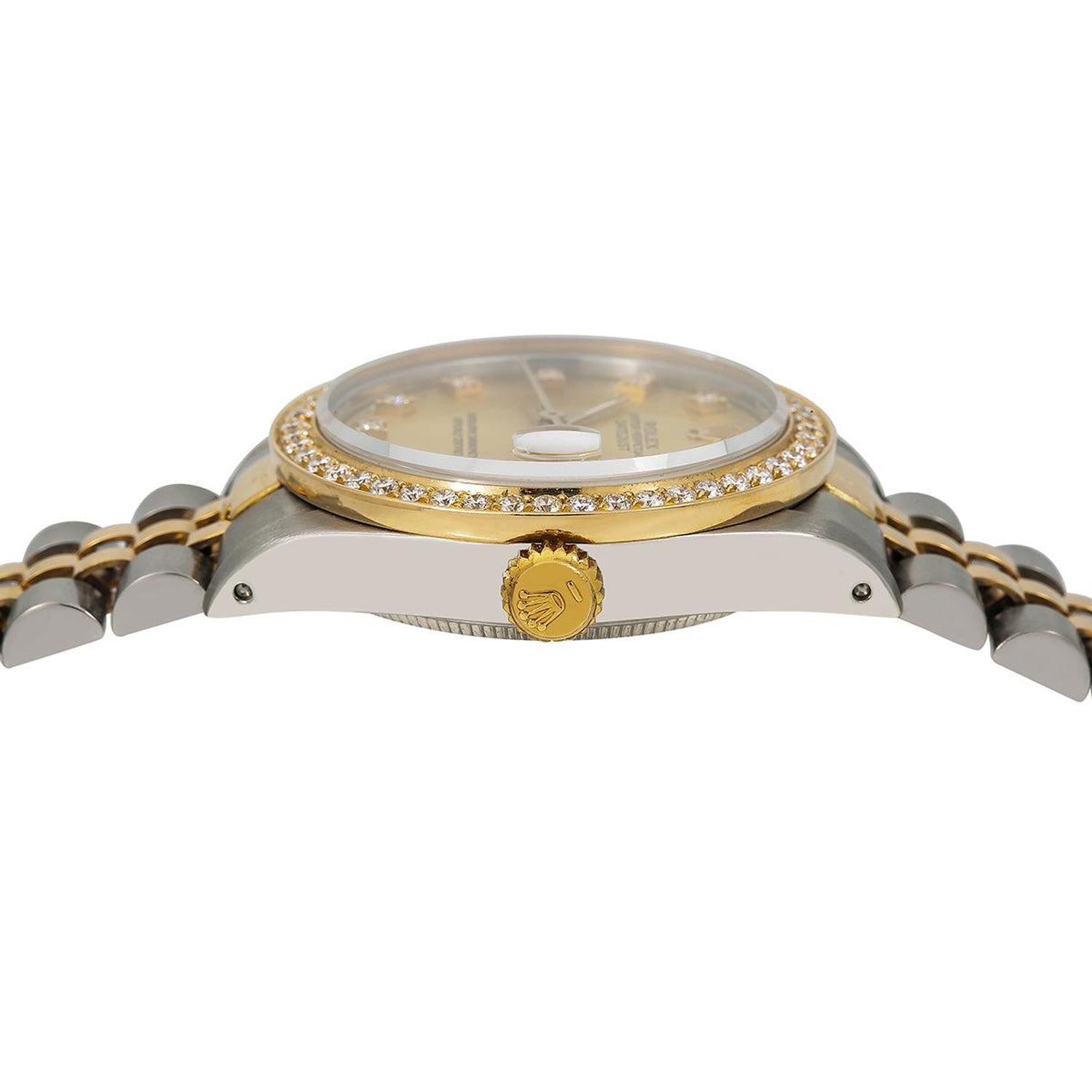 Rolex Datejust 31MM 6824 Champagne Diamond Dial Diamond Bezel Two Tone Yellow Gold Jubilee Bracelet 1.05ct