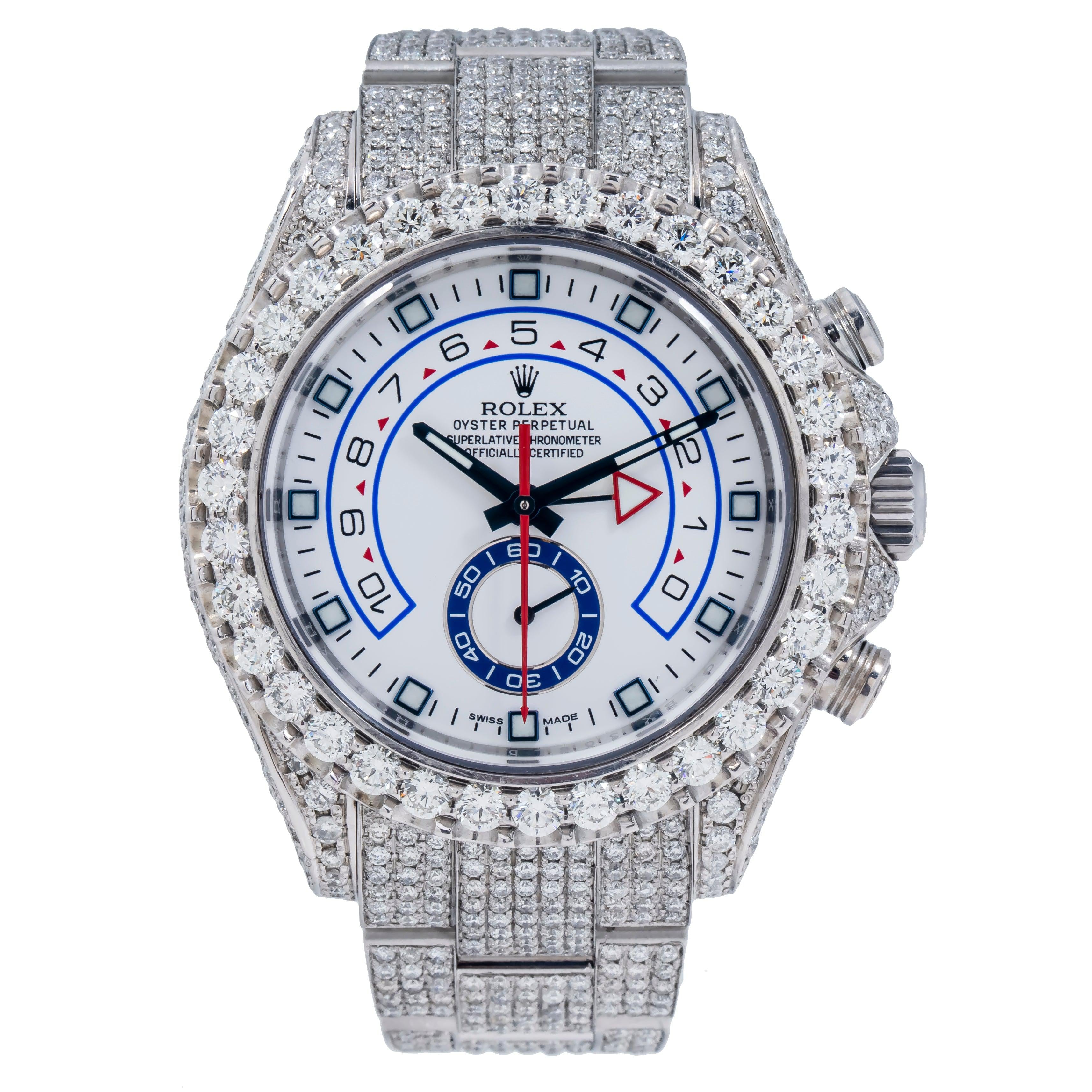 Rolex Yacht-Master II 44MM 116680 White Dial Diamond Bezel Full Diamond Oyster Bracelet