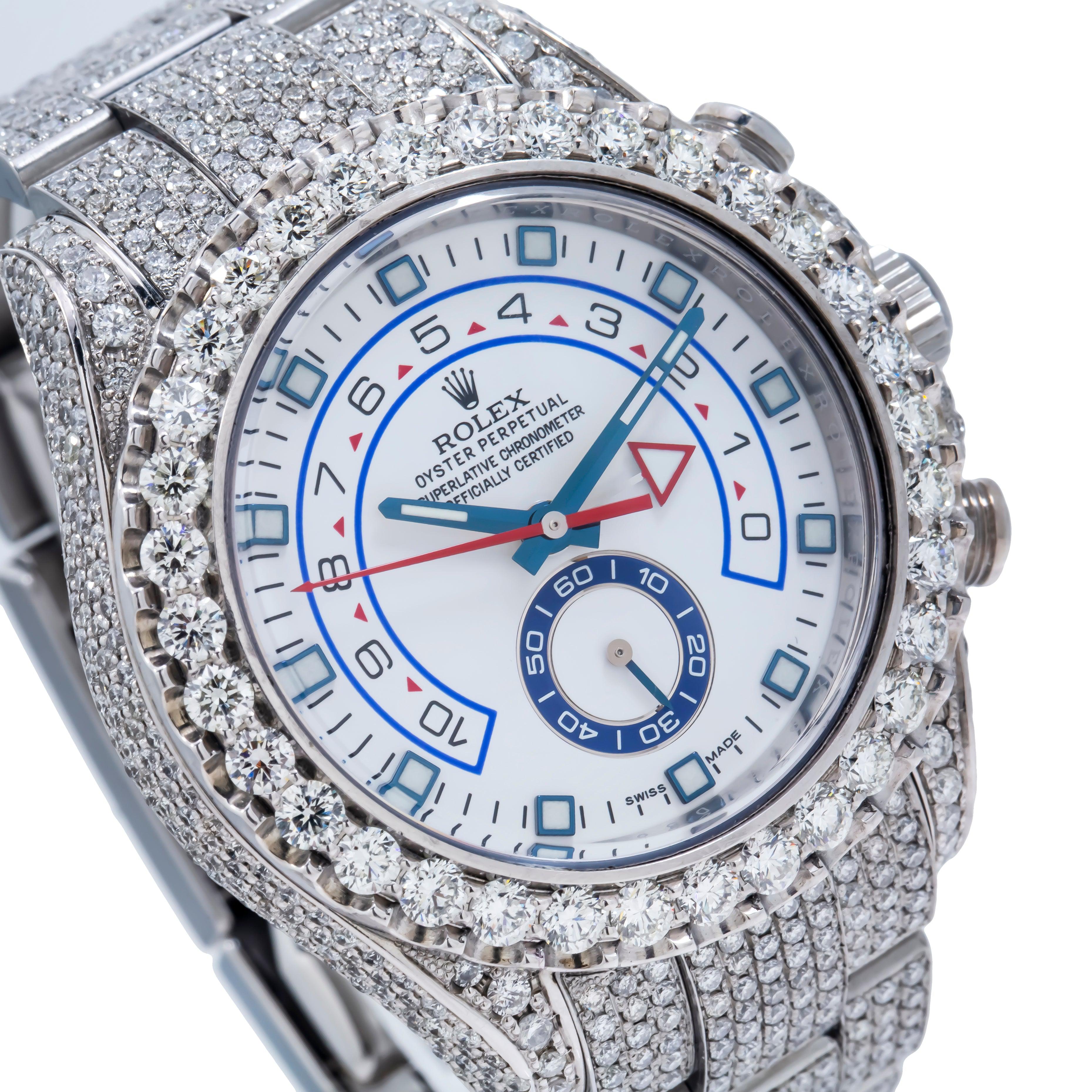 Rolex Yacht-Master II 44MM 116680 White Dial Diamond Bezel Stainless Steel Full Diamond Oyster Bracelet