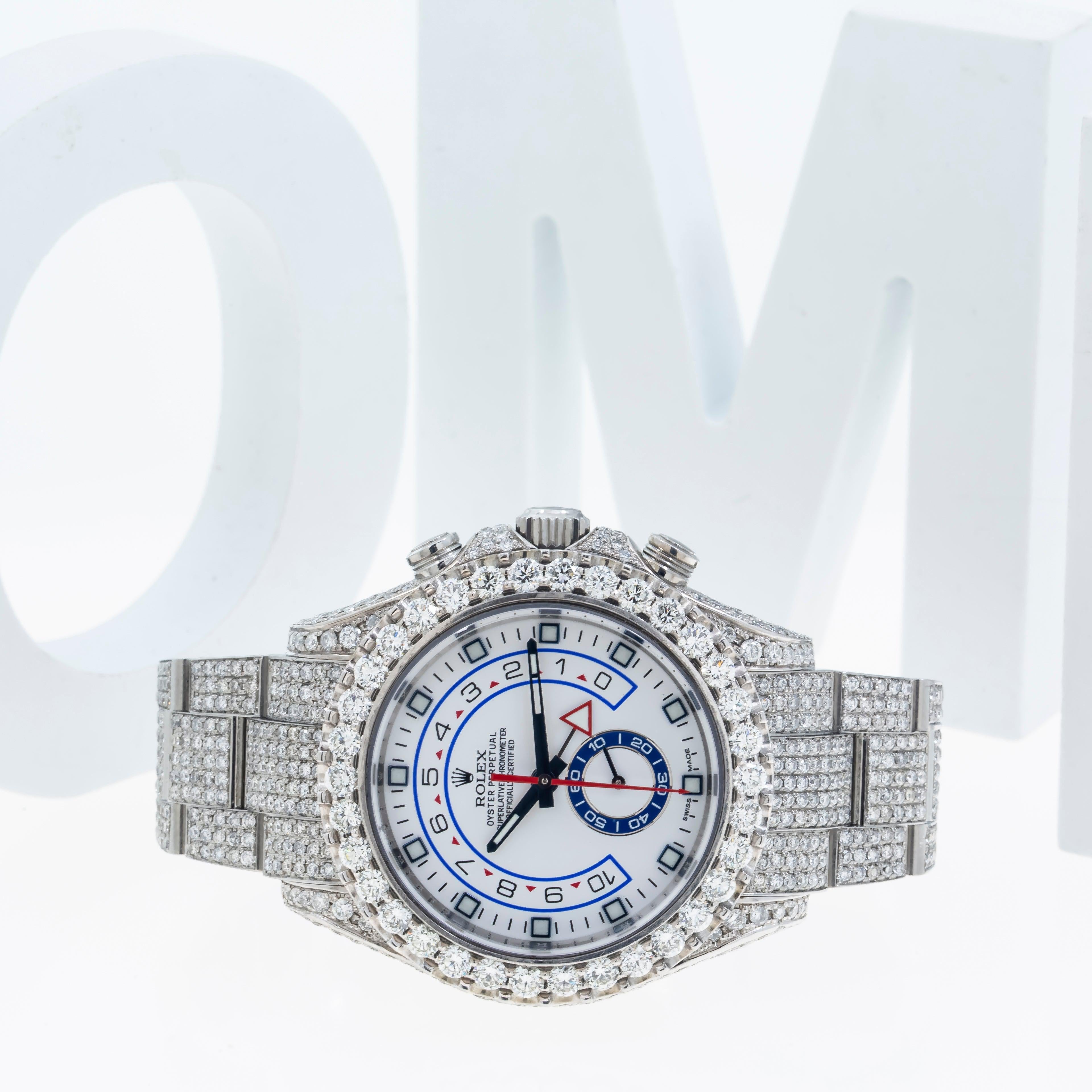 Rolex Yacht-Master II 44MM 116680 White Dial Diamond Bezel Stainless Steel Full Diamond Oyster Bracelet
