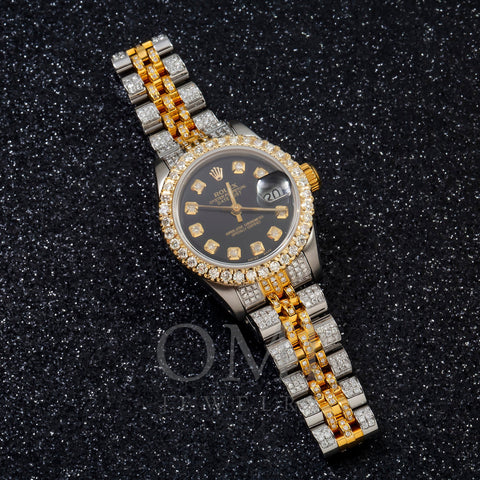 Rolex Datejust 69173 26MM Black Diamond Dial And Bezel With Two Tone Jubilee Bracelet